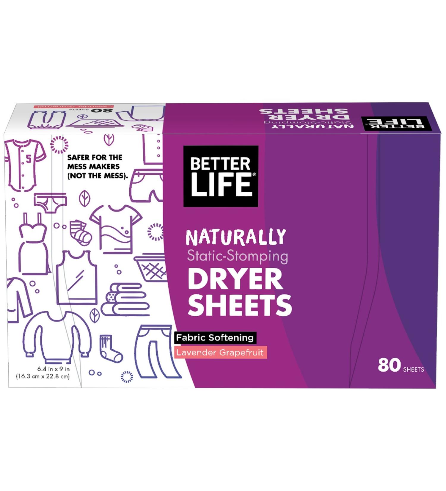 Better Life Dryer Sheets - Lavender Grapefruit 80 Pack | Eco-Friendly Fabric Softener for International Shipping - Buy Online on GoSupps.com