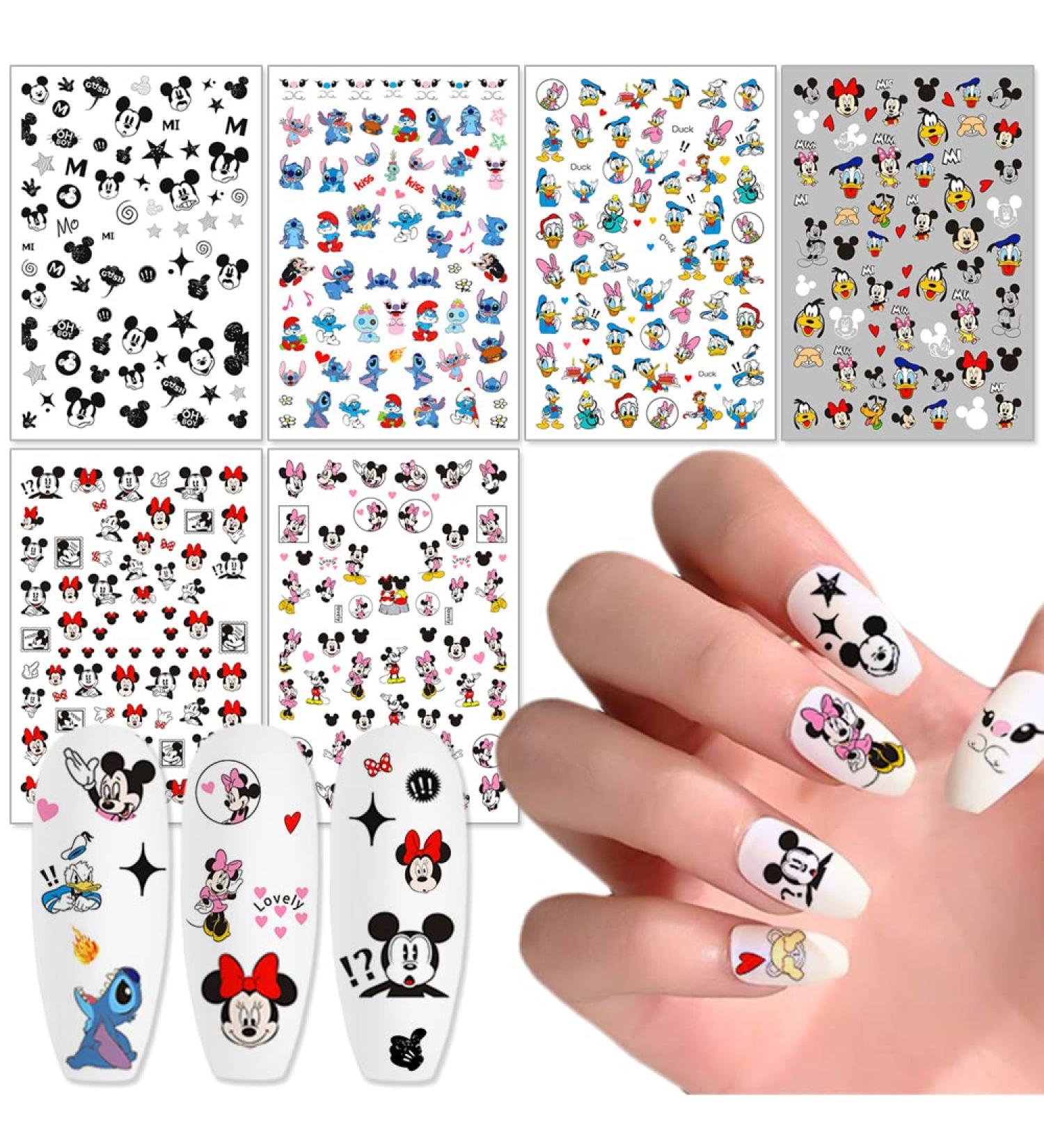 Cute Cartoon Nail Art Stickers - 6 Sheets, 3D Self-Adhesive Design, for Women, Girls, Kids - Nail Decals for Acrylic Nails Decoration & DIY Manicure Tips - Buy Online on GoSupps.com