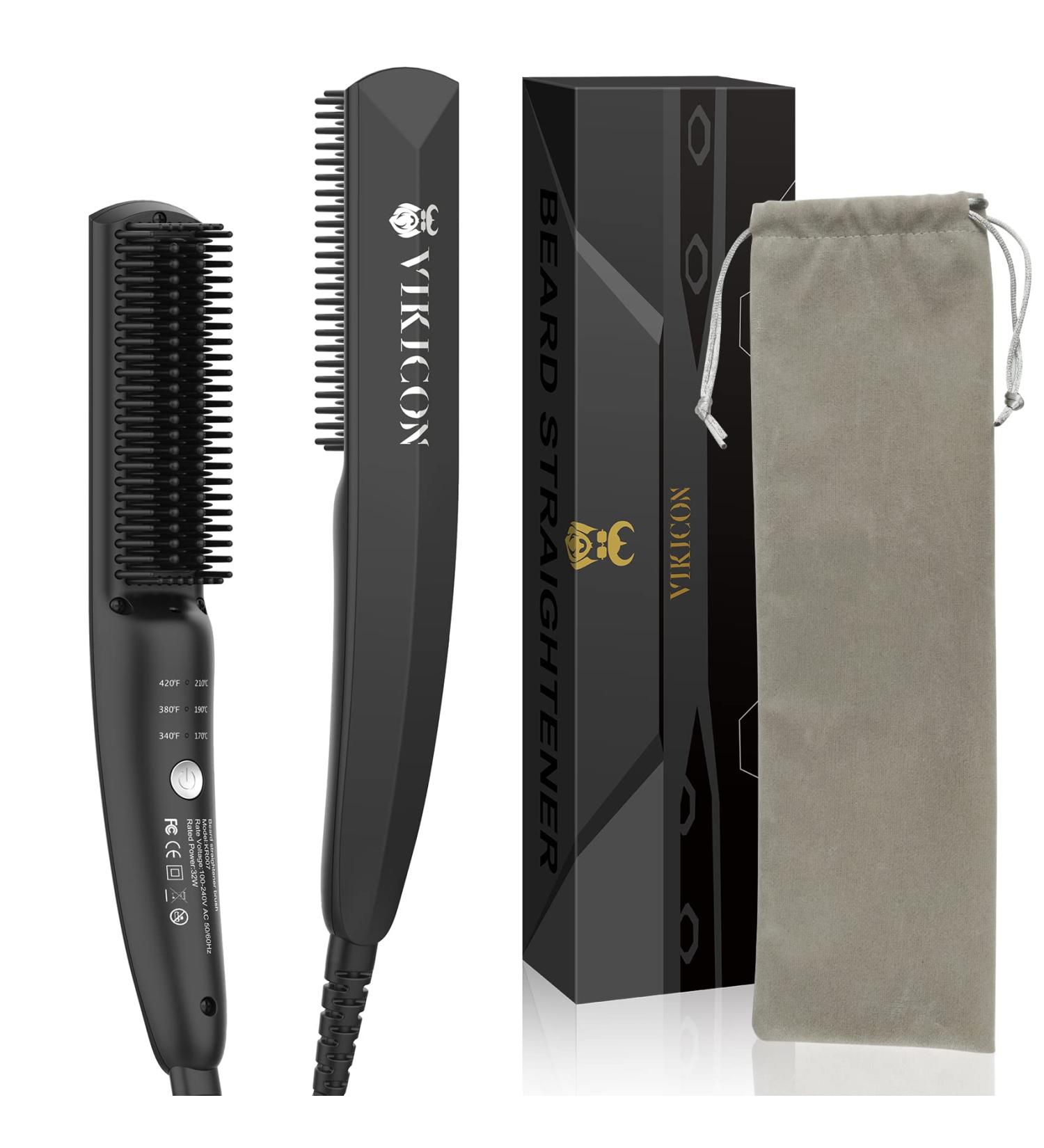 VIKICON Ionic Heated Beard Straightener Comb for Men - 3 Adjustable Temperatures, Travel Bag Included | Stylish Gift Idea - Buy Online on GoSupps.com