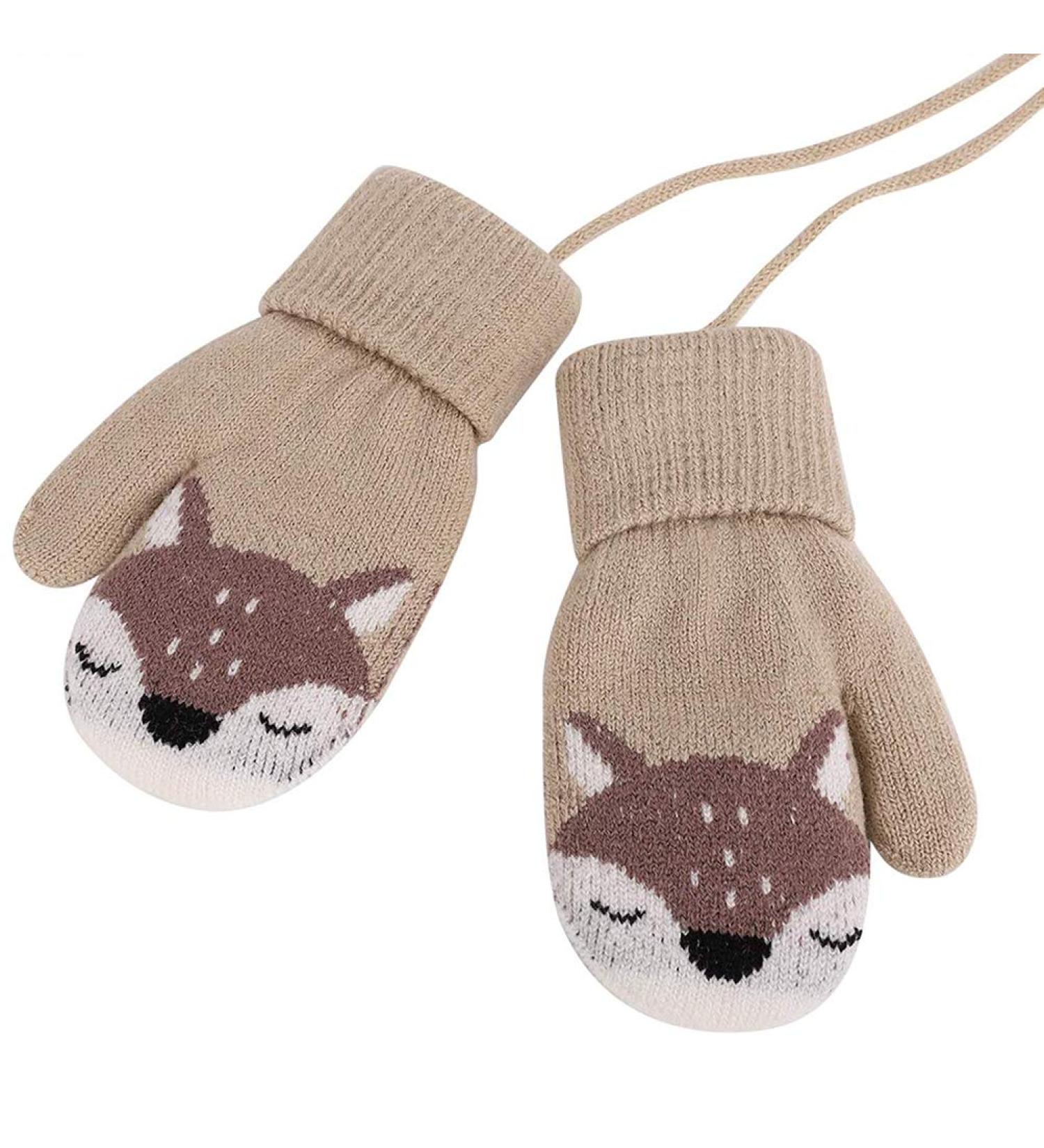 iEasey Cute Baby Winter Knitted Mittens | Fox Fleece Lined Gloves for 0-3 Years | Kids Thermal Ski Snow Hand Warmer | Xmas Gift (Brown/Light Brown) - Buy Online on GoSupps.com
