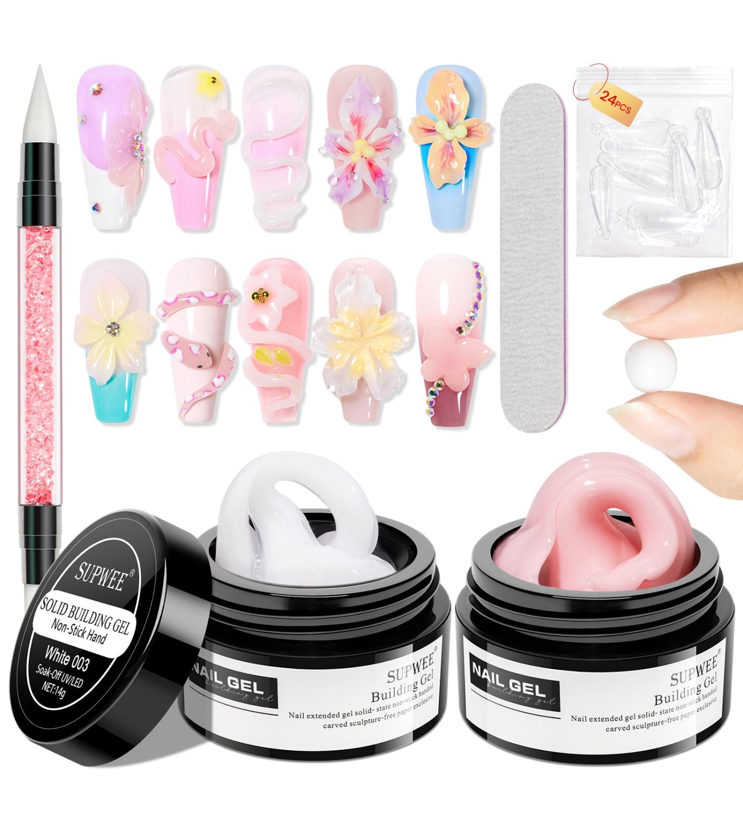  SUPWEE 3D Nail Art Gel White Pink Non Stick Solid Builder Gel for Hand Sculptures Multi-Function Nail Art DIY Salon 14g - Buy Online on GoSupps.com