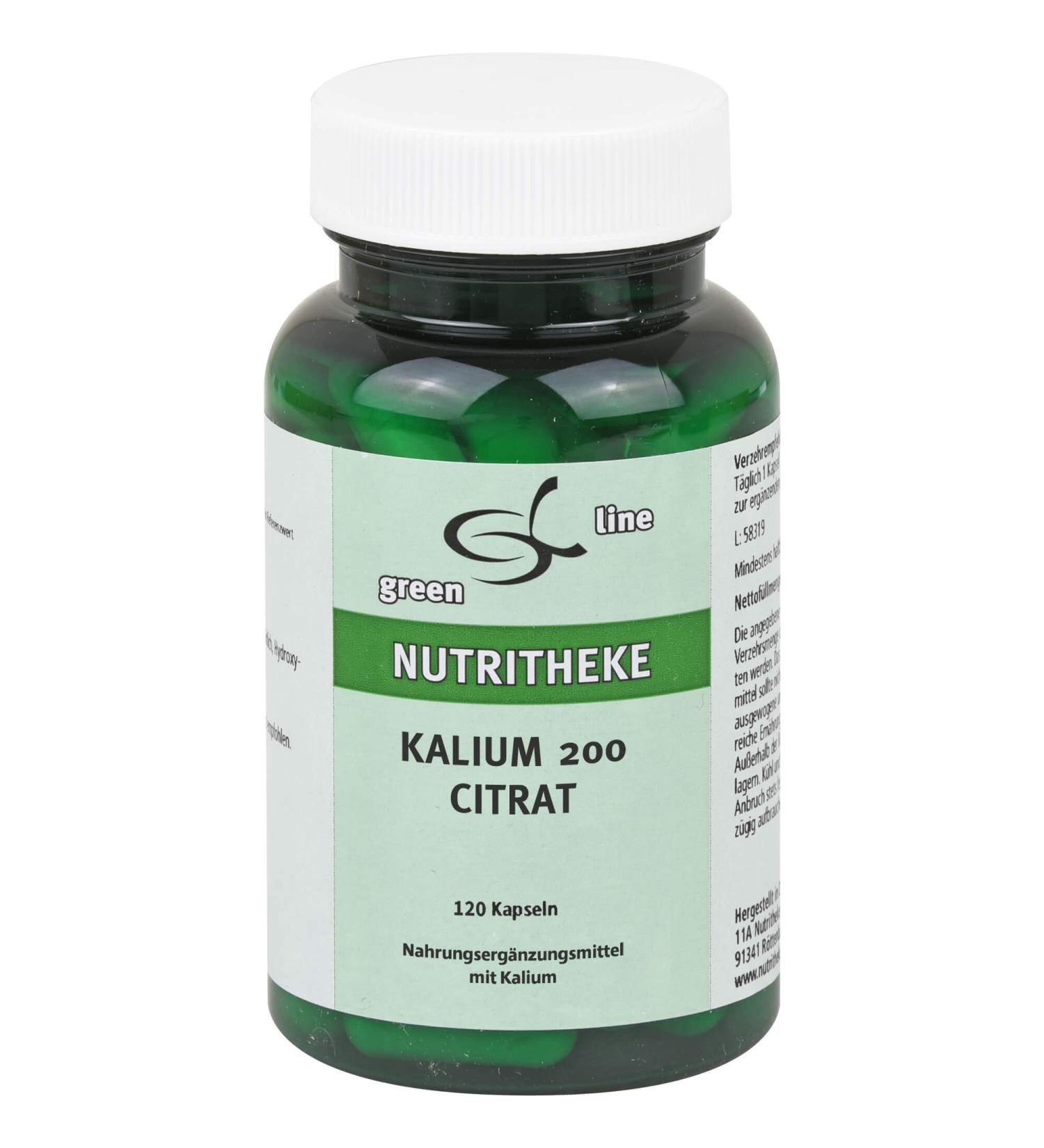 green line NUTRITHEKE Potassium 200 Citrate Capsules 120 Capsules