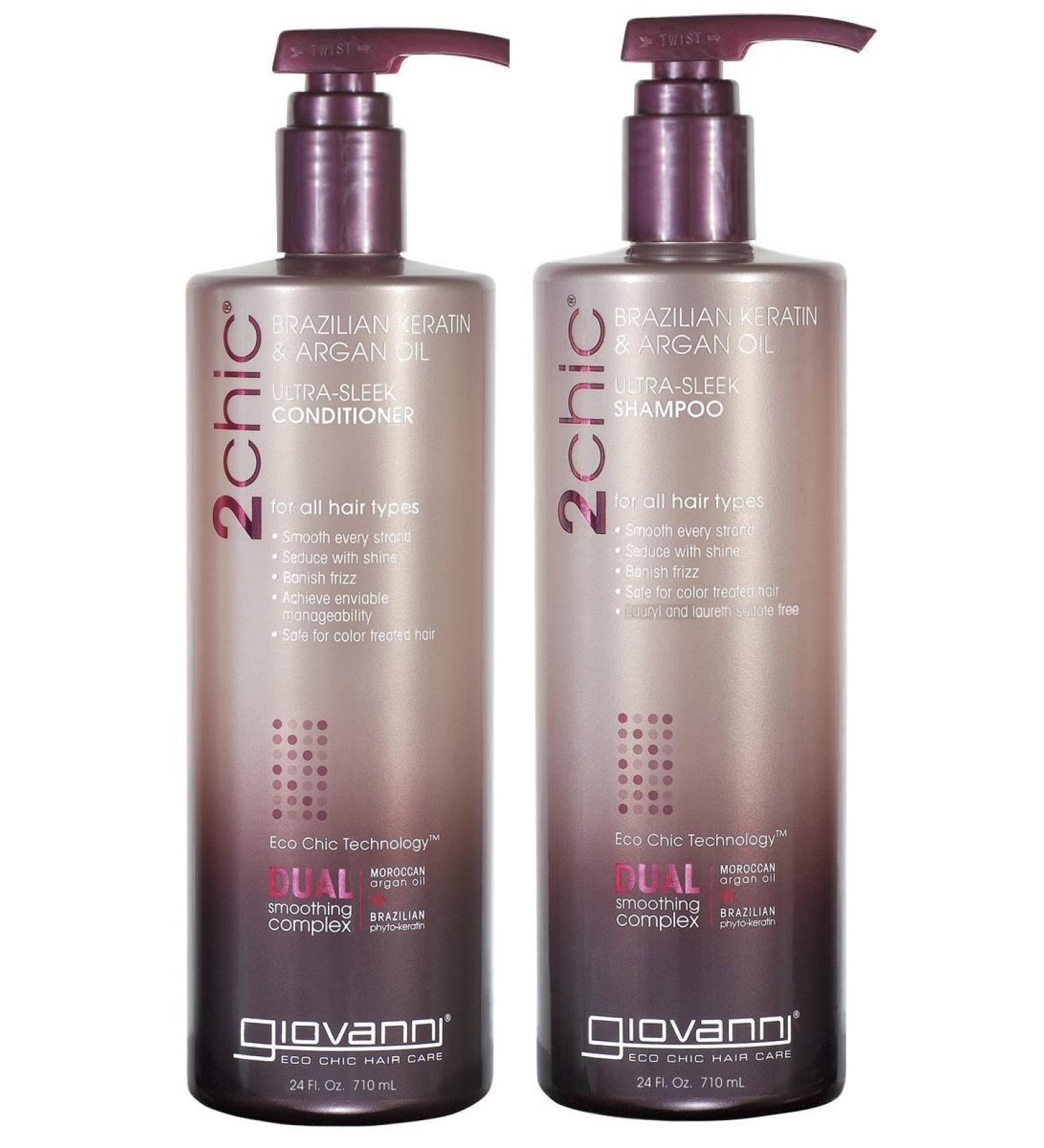 Giovanni 2chic Brazilian Keratin and Argan Oil Ultra-Sleek Conditioner and Shampoo, 24 Fluid Ounce