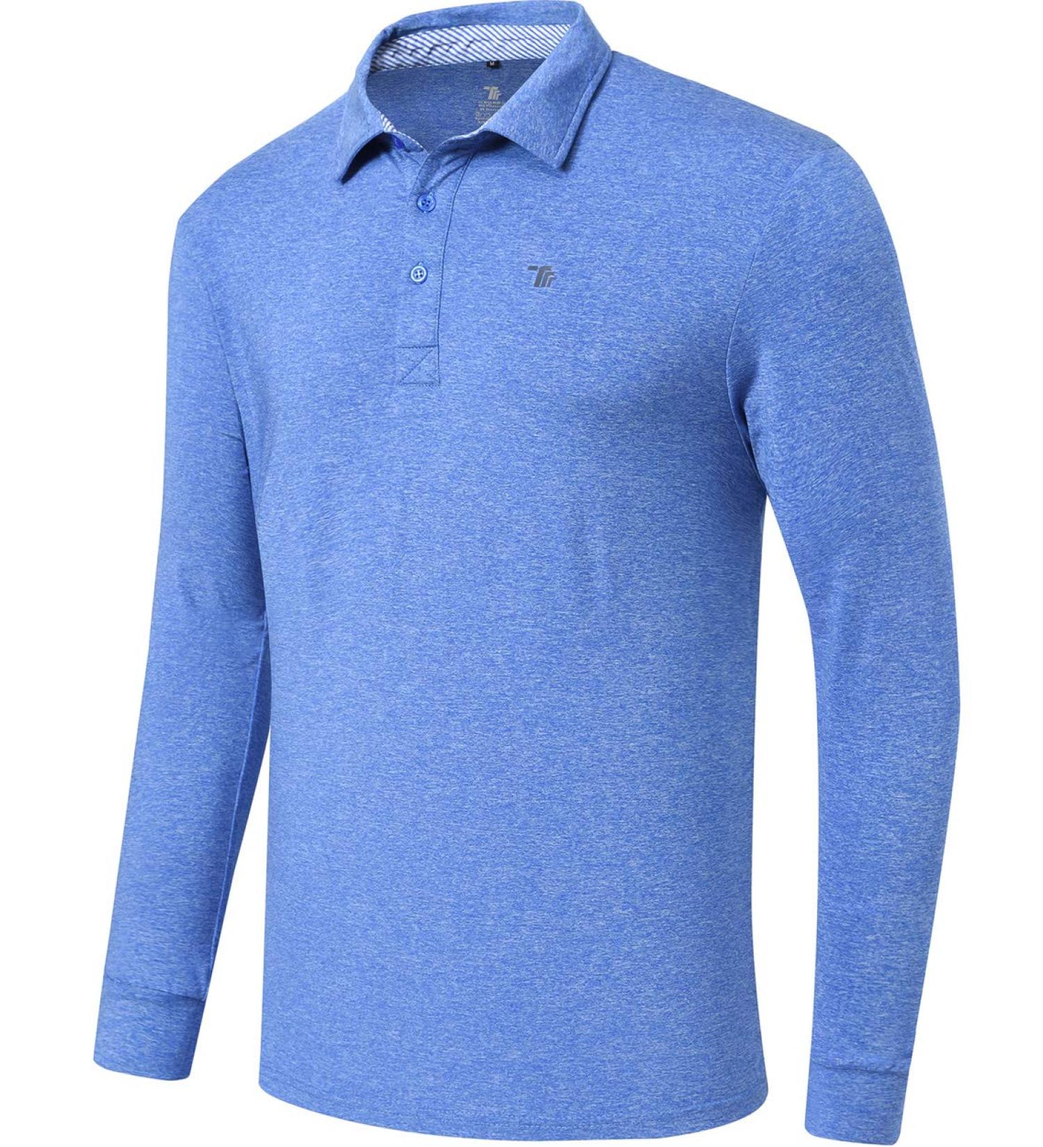 MoFiz Men's Long Sleeve Blue Athletic Polo Golf Shirt - Large - Buy Online on GoSupps.com