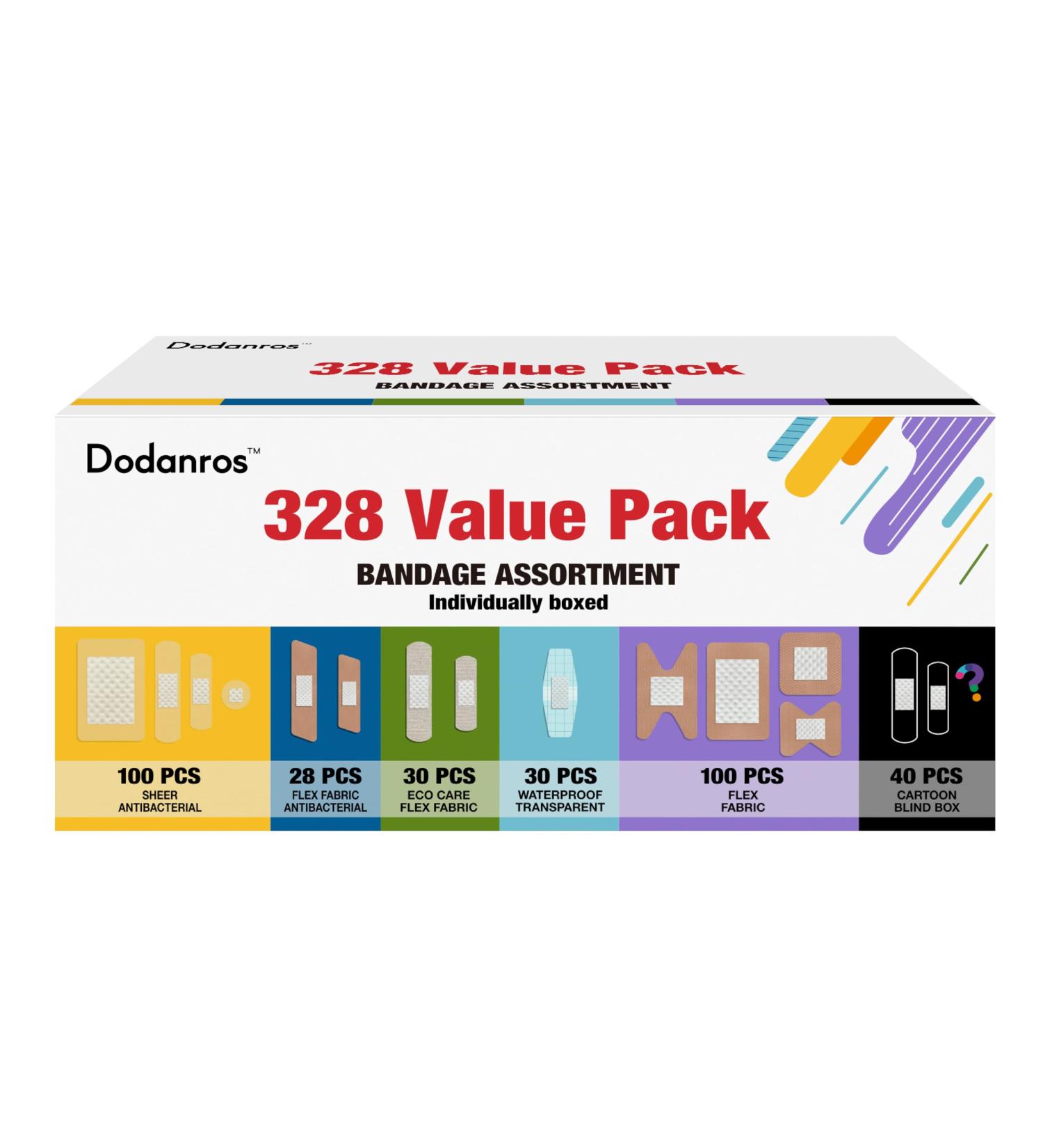 Variety Bandages Pack - 328ct Assorted Waterproof & Eco Bamboo Fabric Bandages | Sheer & Flex Fabric with Cartoon Designs - Perfect for All Sizes & Shapes - Buy Online on GoSupps.com