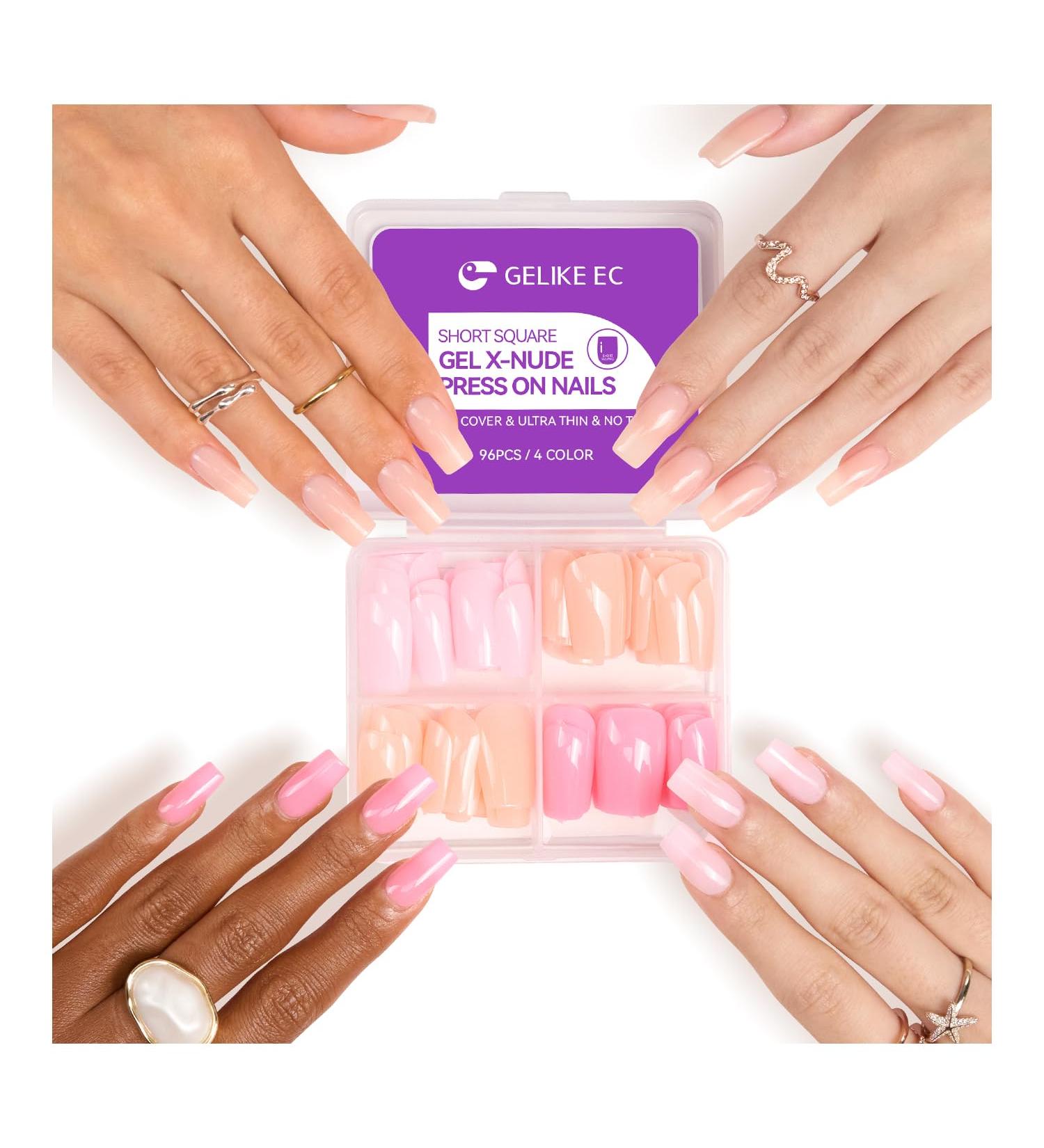 Colored Gel Square Nail Tips - 96Pcs Nude and Pink Short Length Gelike EC 4 in 1 X-coat Tips | Soft Gel Nail Extensions - Buy Online on GoSupps.com
