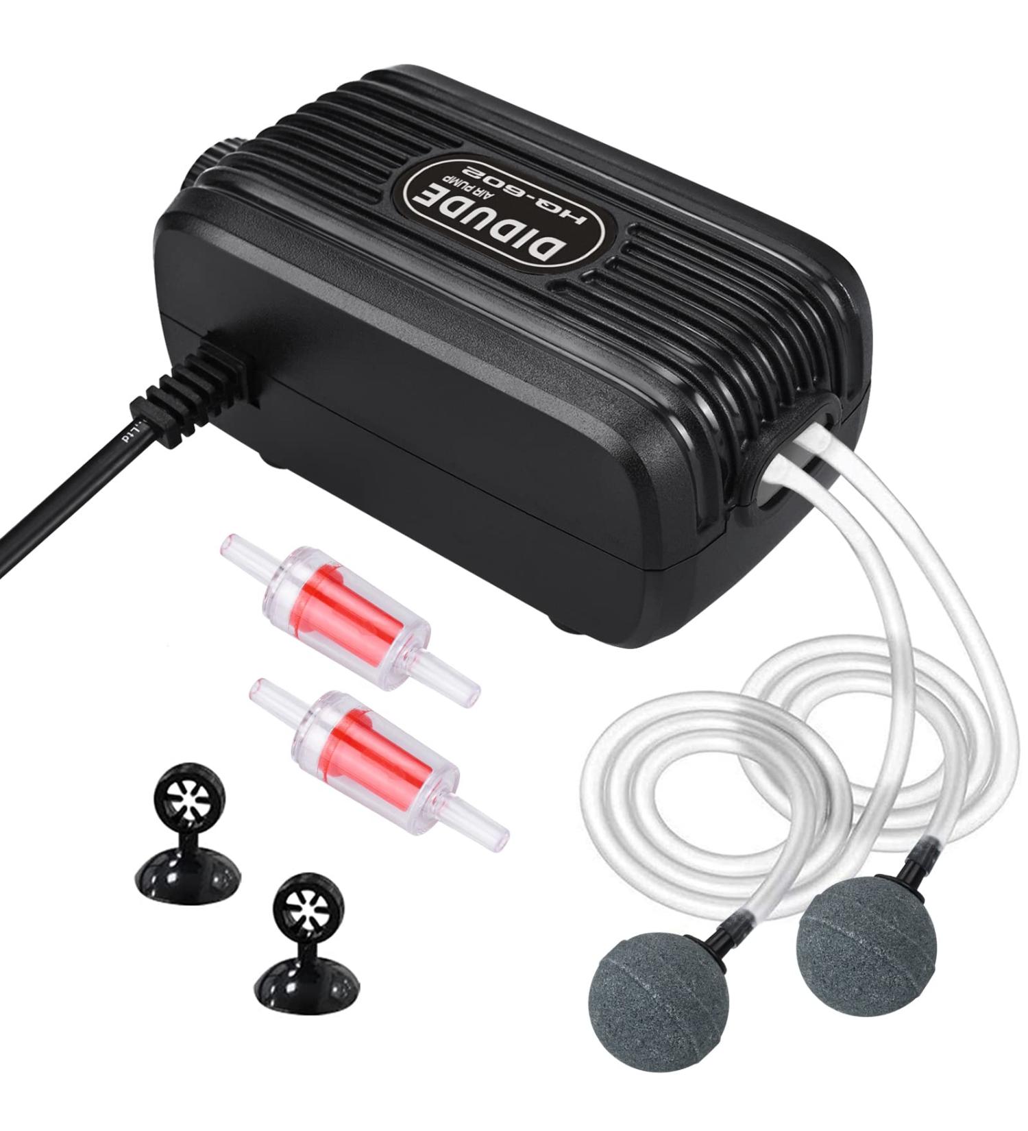 Didude Aquarium Air Pump - Ultra Quiet 20-40dB Adjustable Double Outputs with Check Valves for 3.8-300L Aquariums - Buy Online on GoSupps.com