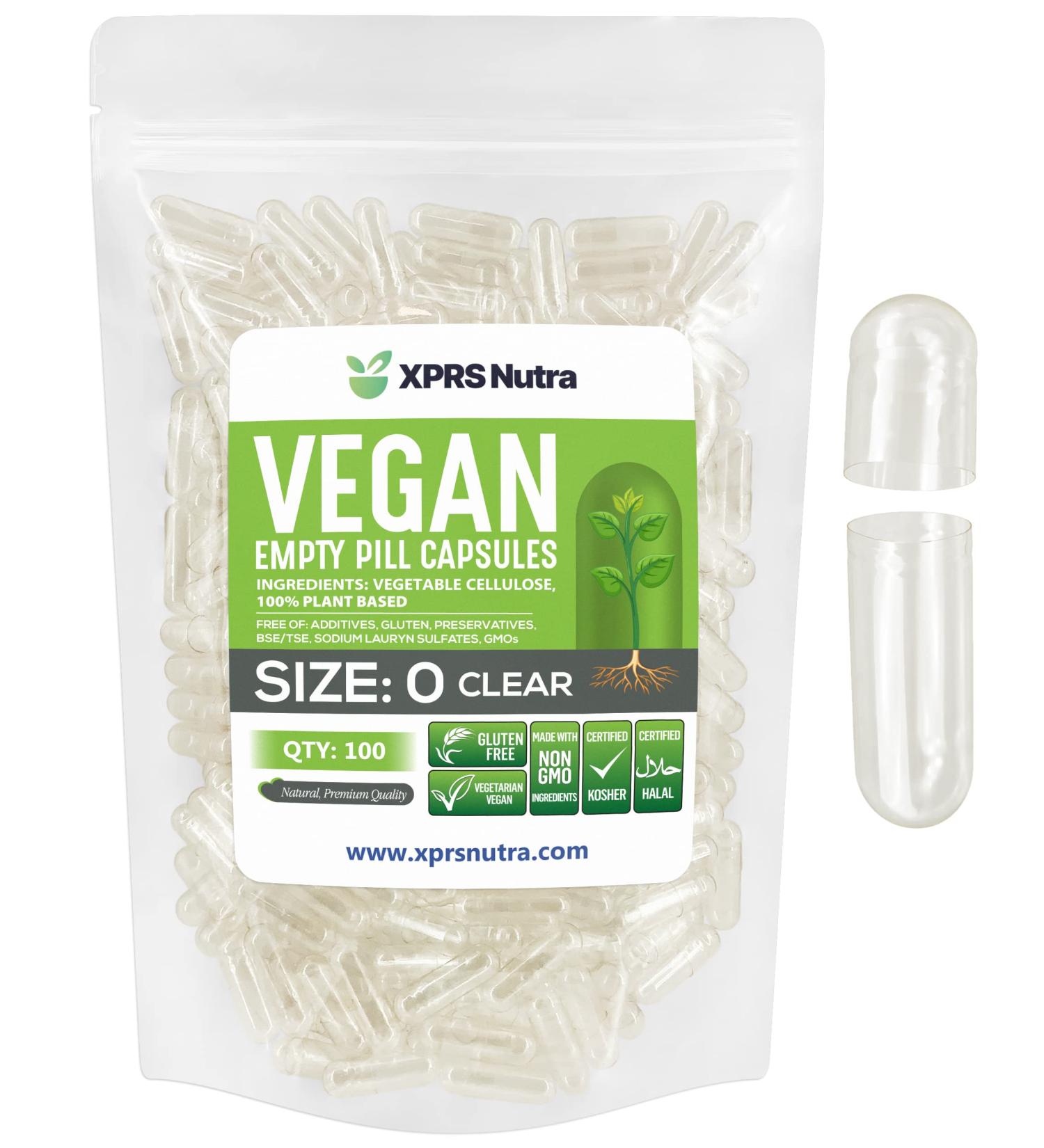 XPRS Nutra Size 0 Clear Empty Vegan Capsules - 100 Count | Capsules Express Vegetarian Pill Capsules - DIY Vegetable Filling | Pack of 1 - Buy Online on GoSupps.com