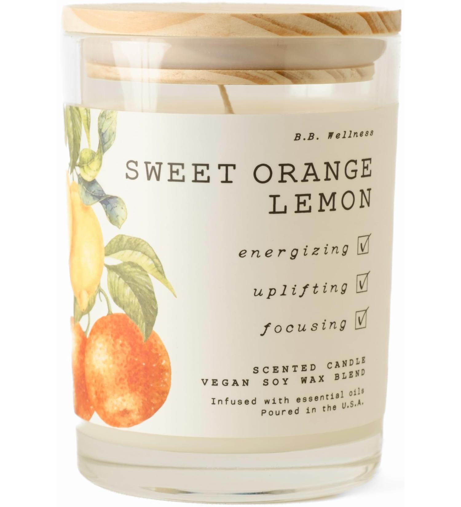B.B. Wellness Hand Poured Soy Wax Candle - 9 oz Vegan Sweet Orange Lemon | 40 Hour Burn | Small Batch Essential Oils - Buy Online on GoSupps.com