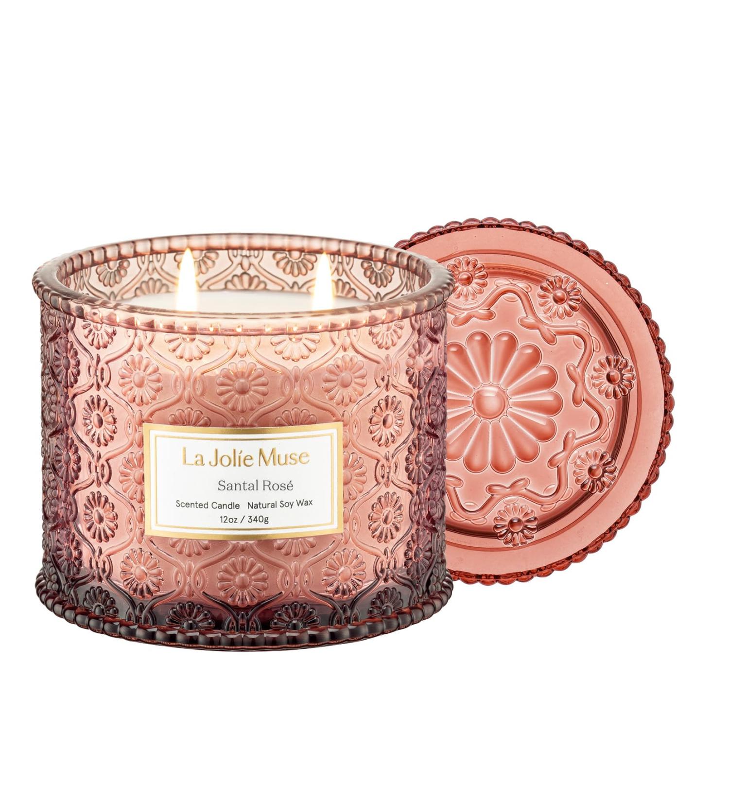 La Jolie Muse Rose Scented Candle Gifts for Women Wedding Candles Sandalwood Rose Candle 2 Wicks Luxury Candles 12 oz/340g 60 Hour Burn Time Candles for Home Scented - Buy Online on GoSupps.com