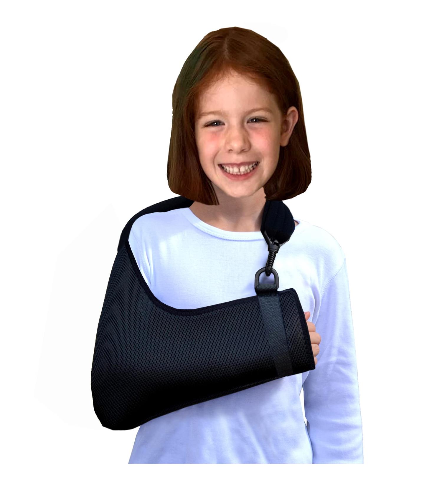 4DflexiSPORT Child Arm Sling (8-9yr) - Medical Grade, Easy-fit, Ultra-comfort with Smiley Sticker - Black/Black Trim - Buy Online on GoSupps.com