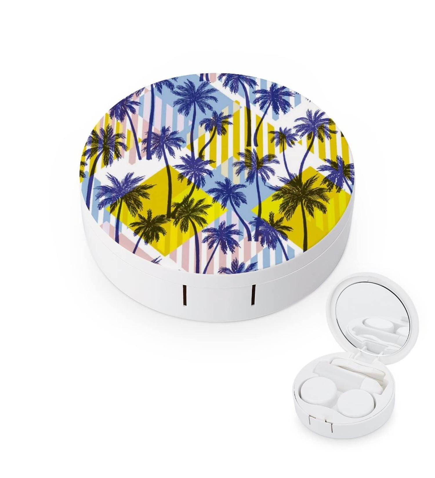 Palm Trees Round Case For Contact Lens Kit Storage Box with Mirror Printed - Buy Online on GoSupps.com