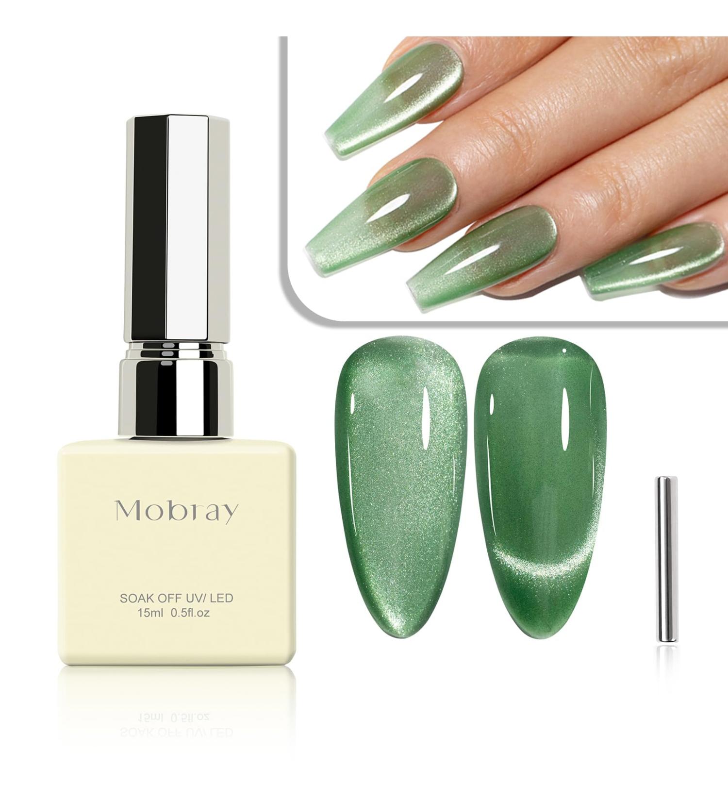 Mobray Emerald Green Cat Eye Gel Polish - 15ml UV Glitter Nail Polish with Magnet | Long-Lasting Translucent Nail Gel for Art Design - Buy Online on GoSupps.com