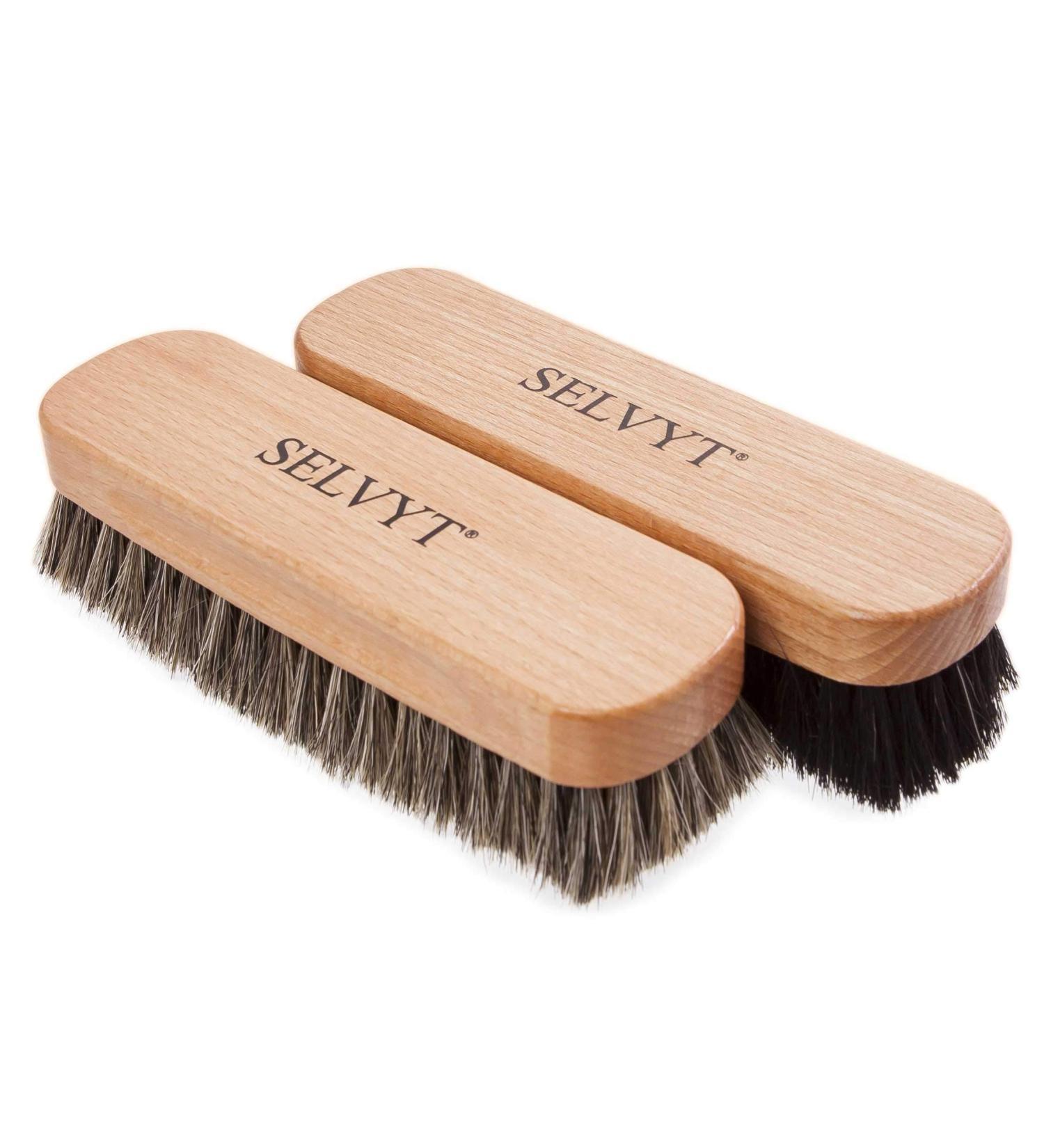 Selvyt Beechwood Luxury Horse Hair Buffing and Polishing Brush for Shoes and Boots (Medium Natural & Black Duo)