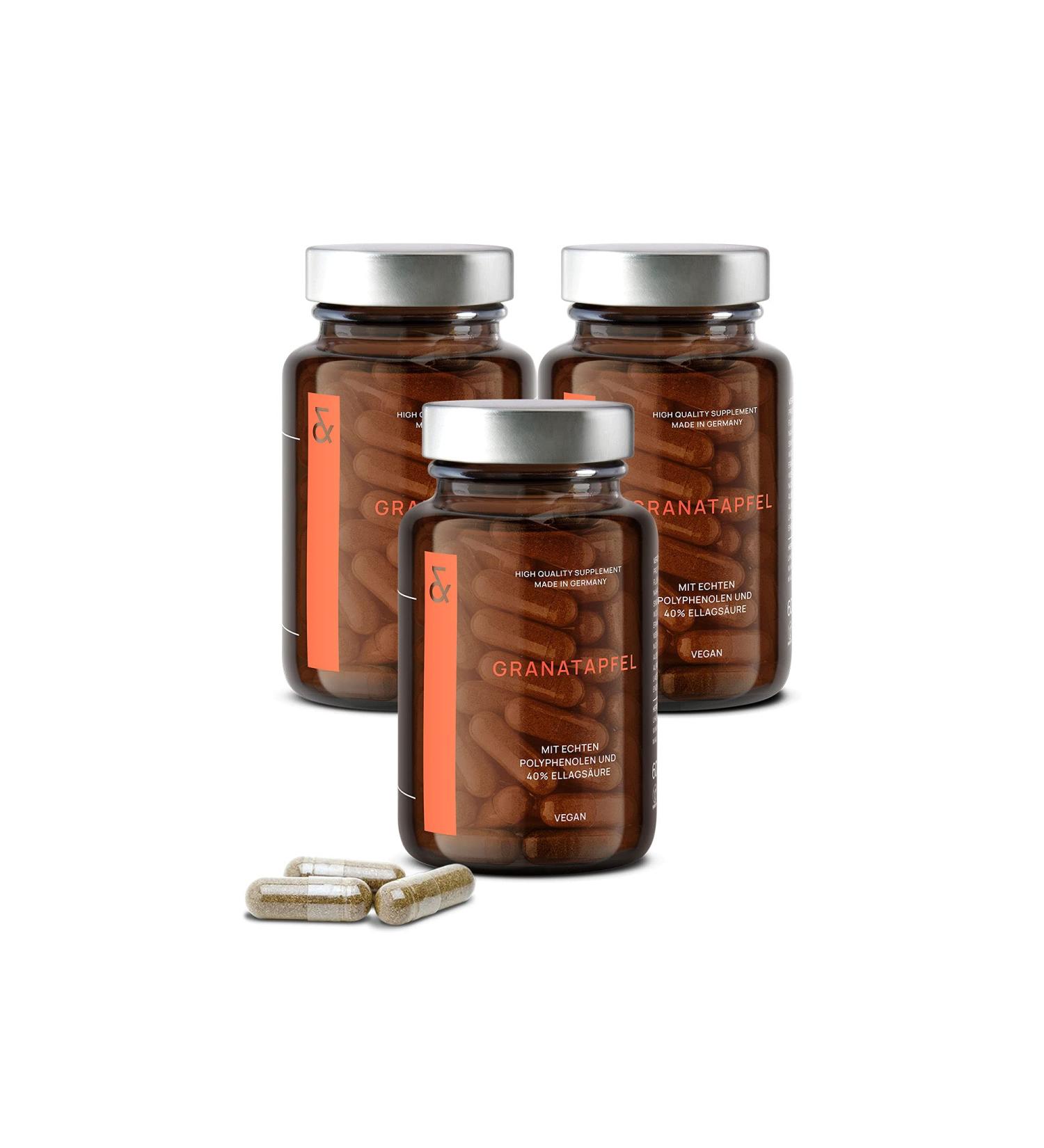 Buy 3x Pomegranate Extract Capsules - 1000mg High Dose 40% Ellagic Acid 180 Vegan Capsules for Maximum Polyphenol Benefits - Buy Online on GoSupps.com
