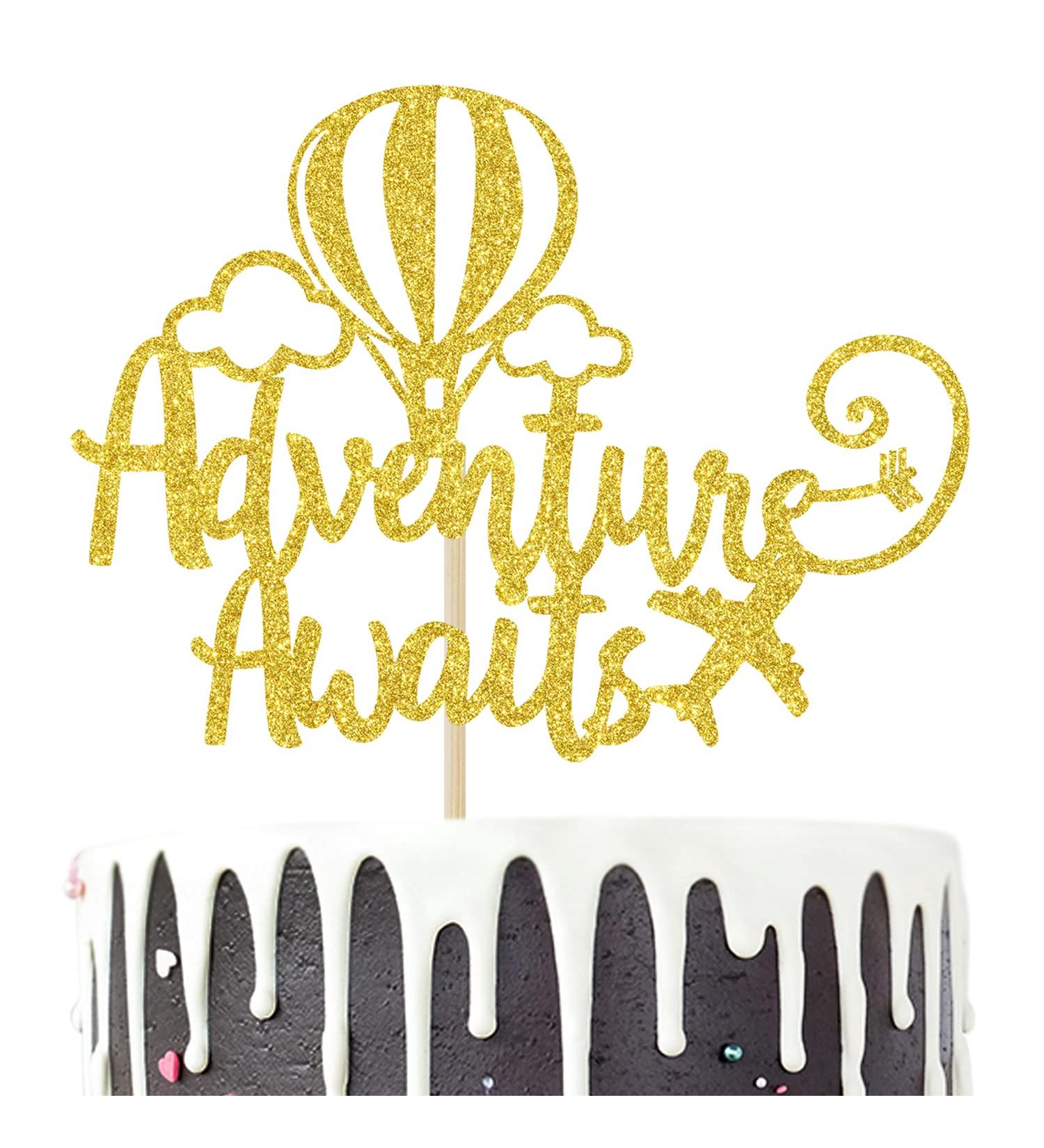 Adventure Awaits Cake Topper Congrats Grad/New Chapter Cake Topper 2024 Graduation/Retirement/Bon Voyage/Baby Shower/Moving Party/Travel Theme Party Decorations Supplies Gold Glitter - Buy Online on GoSupps.com