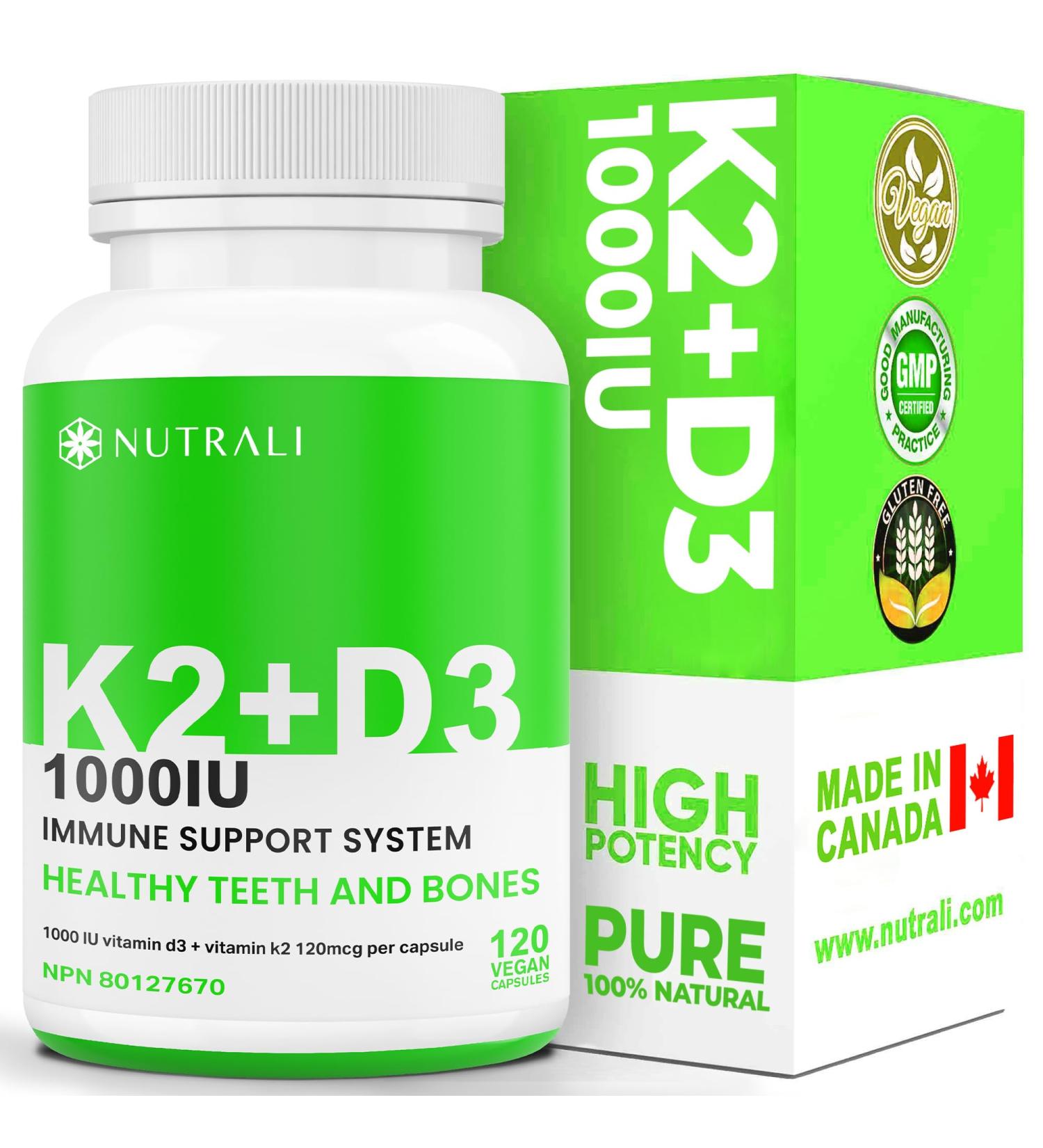 Max Strength Vitamin D3 + K2 1000 IU with MK-7 120mcg - D3 + K2 Vitamin for Heathy Strong Bones Teeth & Immune Support 120 Vegan Capsules 120 count (Pack of 1) - Buy Online on GoSupps.com