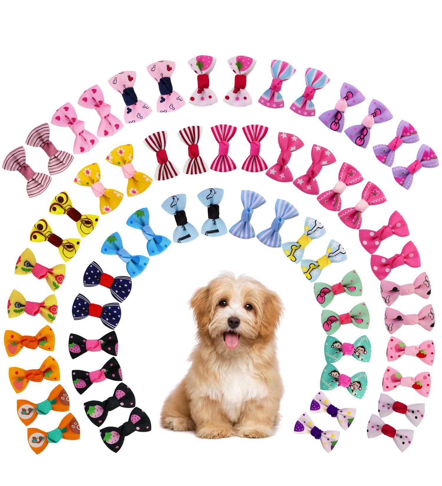 Comsmart 30 Pairs Pet Bows: Cute Dog Hair Bows with Metal Clips - 60Pcs Grosgrain Ribbons for Small to Medium Dogs - Buy Online on GoSupps.com