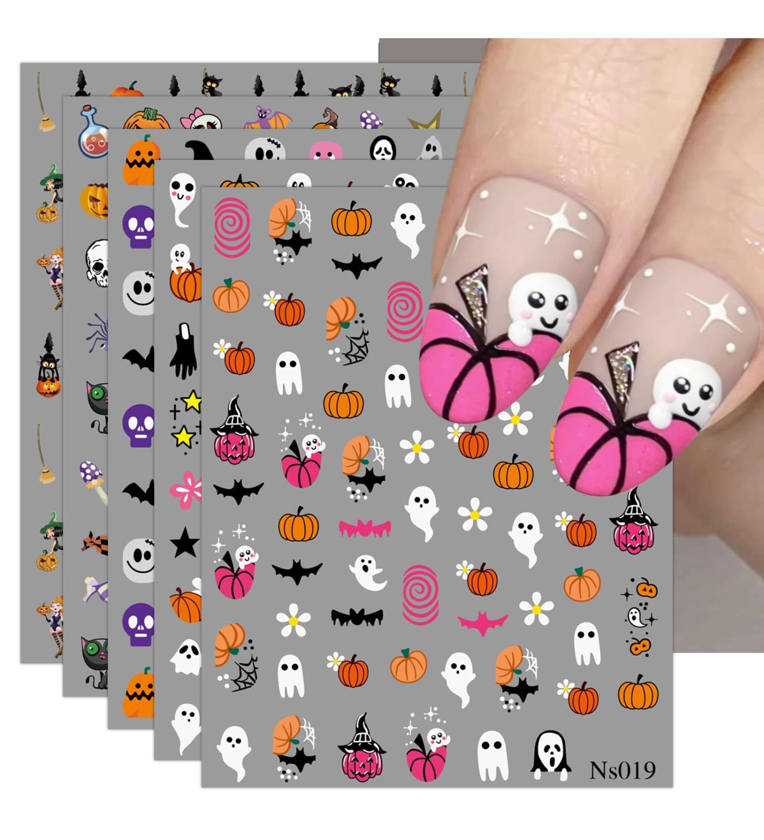 3D Halloween Nail Stickers 6 Sheets 5D Self-Adhesive Embossed Nail Decal Flower Pumpkin Ghosts Nail Art Decoration Design Supplies - Buy Online on GoSupps.com