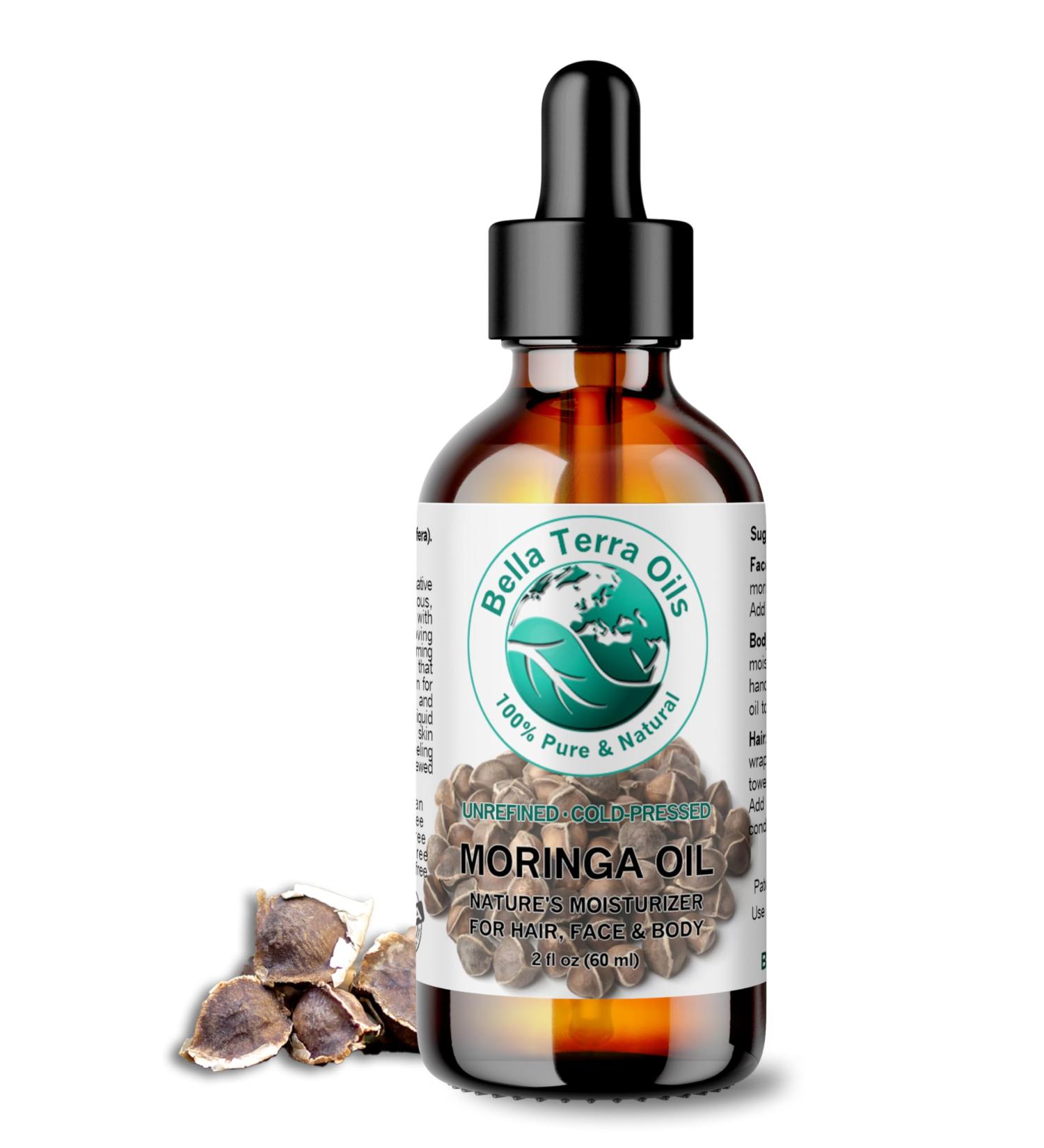 Organic Moringa Seed Oil - Bella Terra Oils | Cold-Pressed Facial Elixir | 2 oz | High in Vitamins A C & E for Radiant Beauty - Buy Online on GoSupps.com