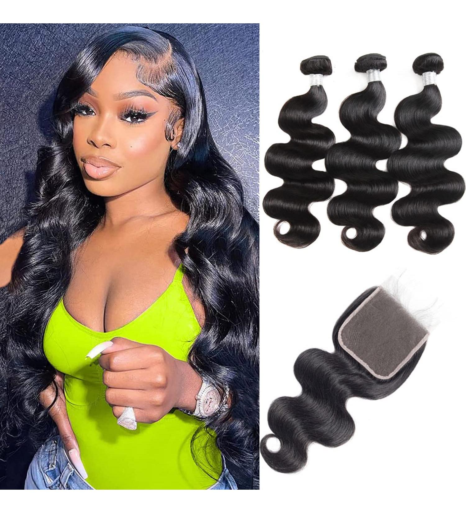 18 20 22 Inch Brazilian Body Wave Bundles with 5x5 Lace Closure - Unprocessed Virgin Human Hair - Free Part Closure Included - Buy Online on GoSupps.com