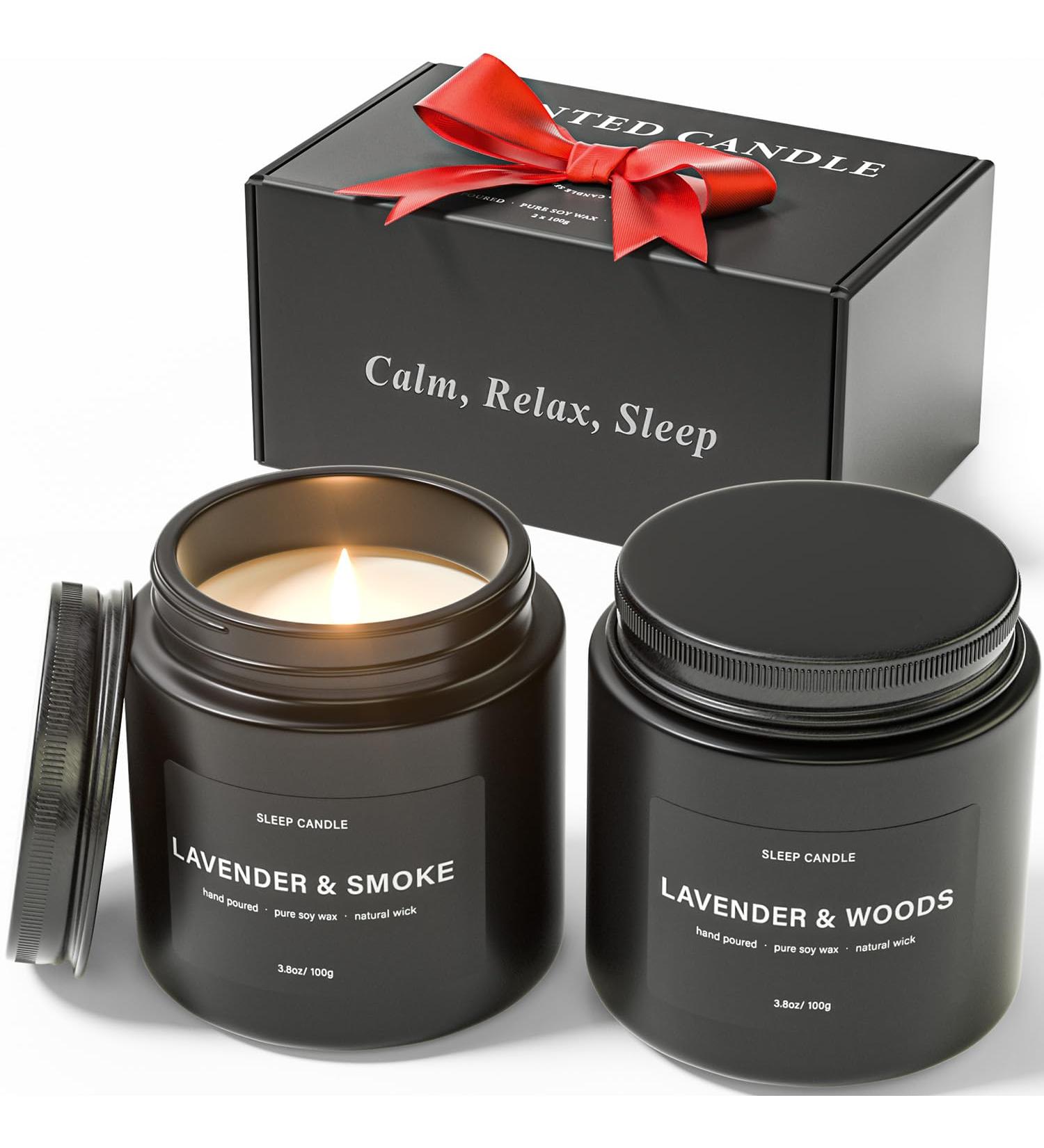 Fragrance Candles Gift Set - Soothing Lavender & Wooden Smoke - 60 Hours of Long-Lasting Aroma - Perfect Gift for Men & Women - Elegant Black Glass - Buy Online on GoSupps.com