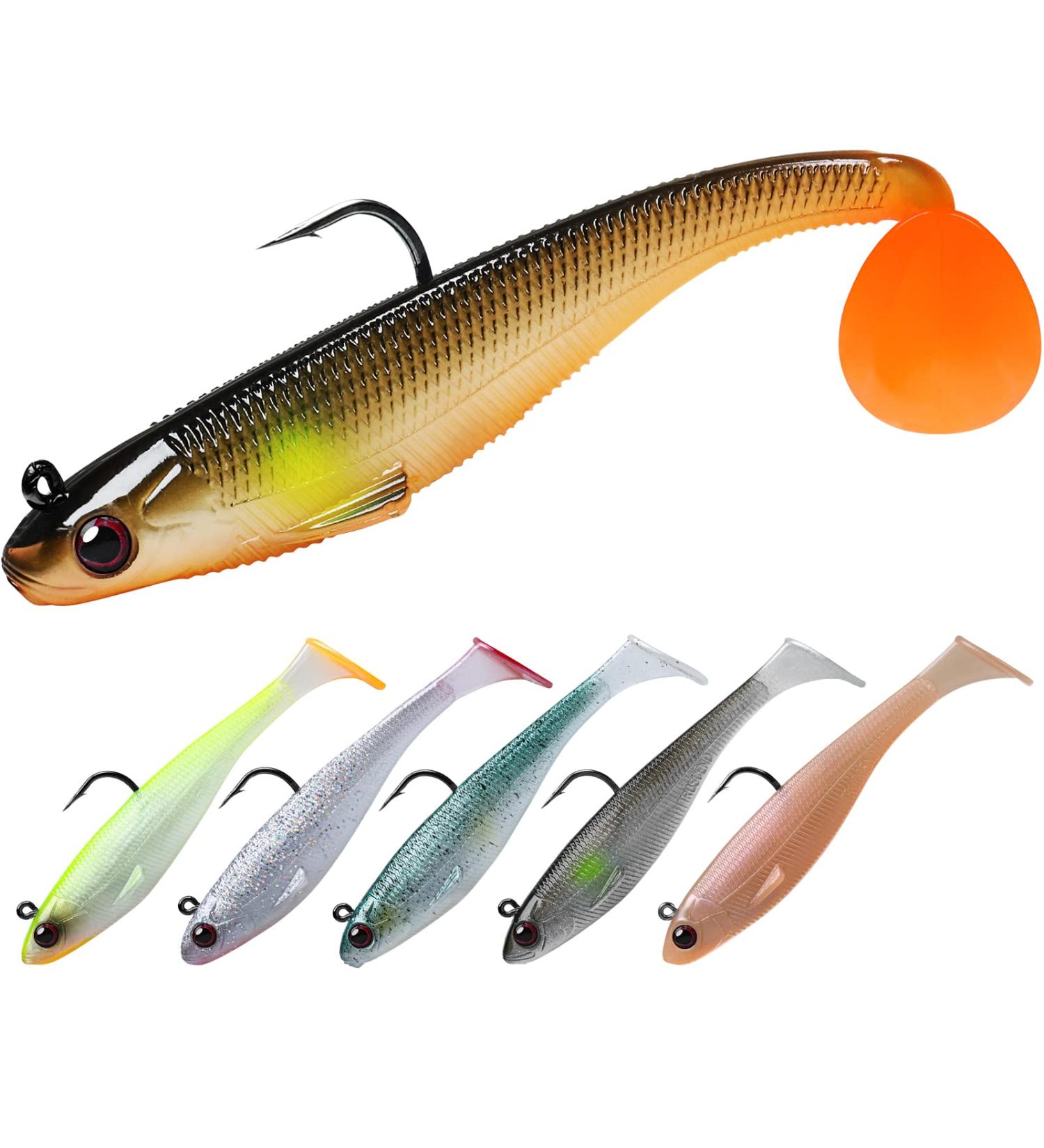 TRUSCEND Pre-Rigged Jig Head Soft Fishing Lures Paddle Tail Swimbaits for Bass Fishing Shad or Tadpole Lure with Spinner Premium Fishing Bait for Saltwater Freshwater Trout Crappie Fishing A-3.50.45oz - Buy Online on GoSupps.com