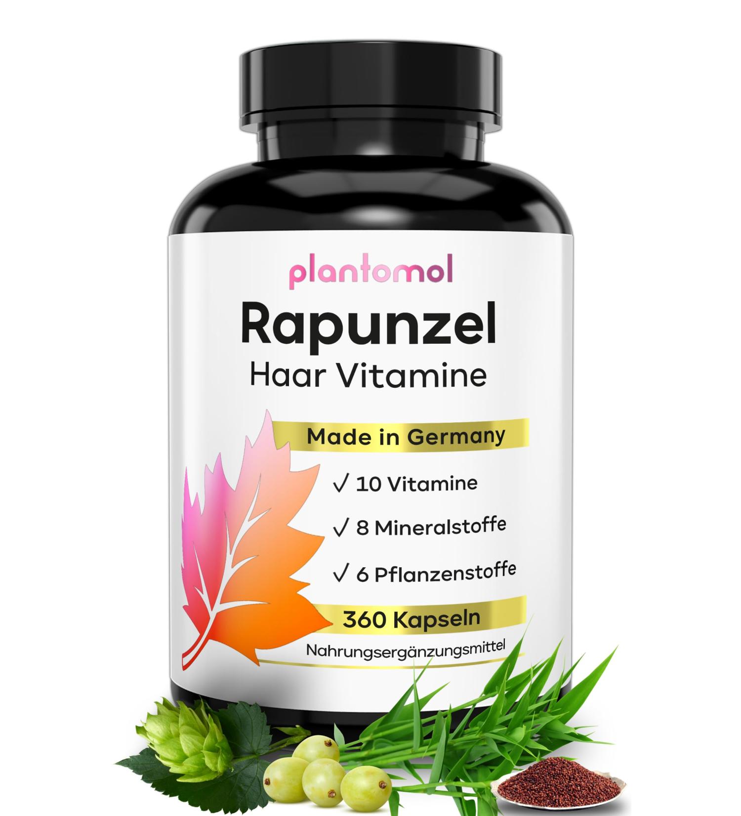 Rapunzel Hair Vitamins - 360 Capsules | High Dose Biotin 10 000 g | Vegan Skin Hair & Nails | 24 Ingredients | Half-Year Supply from Plantomol  - Buy Online on GoSupps.com