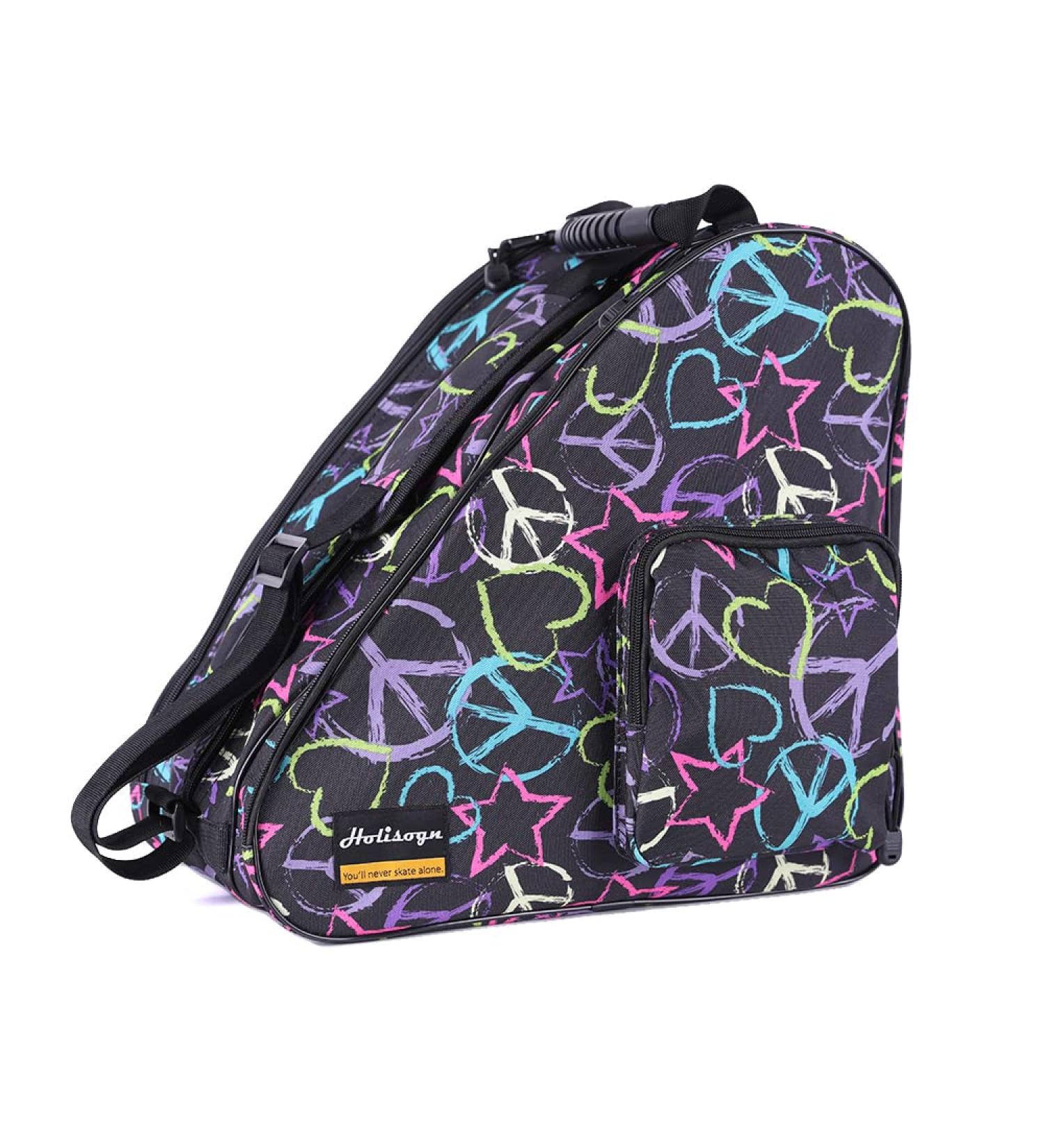 Holisogn Ice Figure & Roller Skate Bag - Premium Fashionable Bag for Kids, Teens, and Adults (Peace & Love Black HLS002) - Buy Online on GoSupps.com