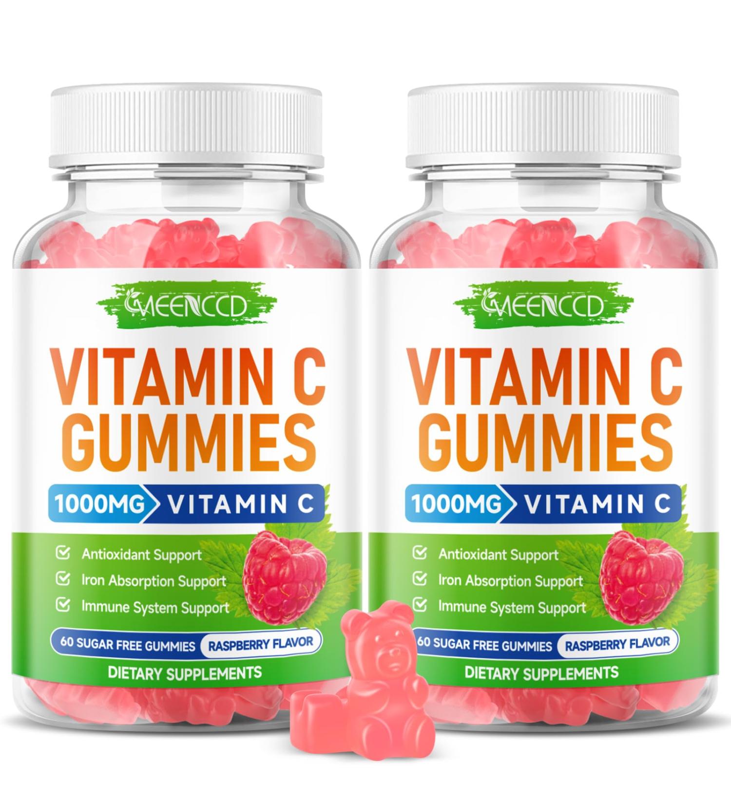 MEENCCD 2 Pack Organic Vitamin C Gummies for Adults Chewable Vitamin C Gummies with Zinc for Immune Support Vegan Non-GMO Sugar-Free Raspberry Flavor 120 Count - Buy Online on GoSupps.com