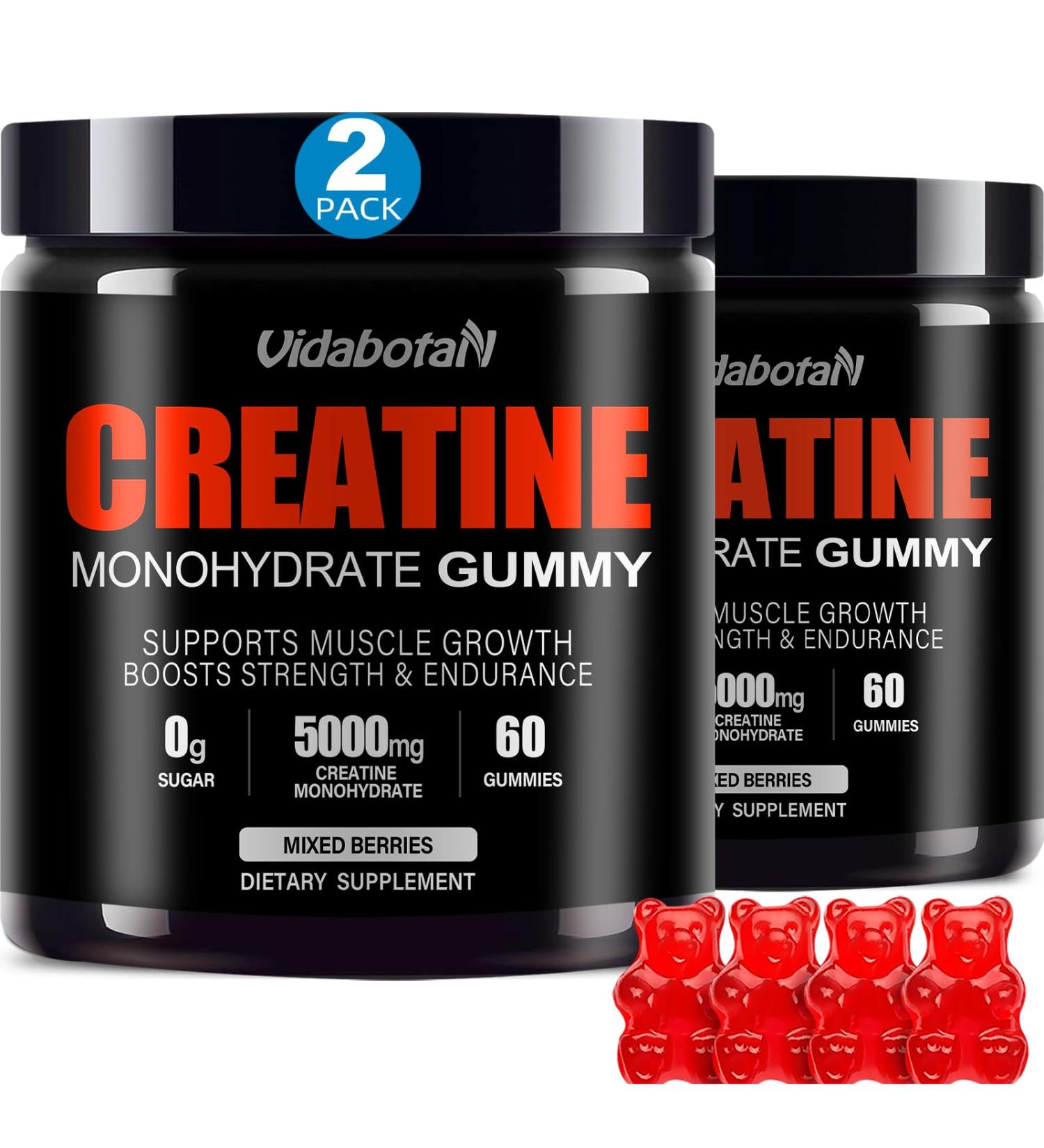 Sugar Free Creatine Monohydrate Gummies - 5g Vegan Energy Chewables with Taurine B6 & B12 for Muscle Strength - 120 Count Mixed Berries - Buy Online on GoSupps.com