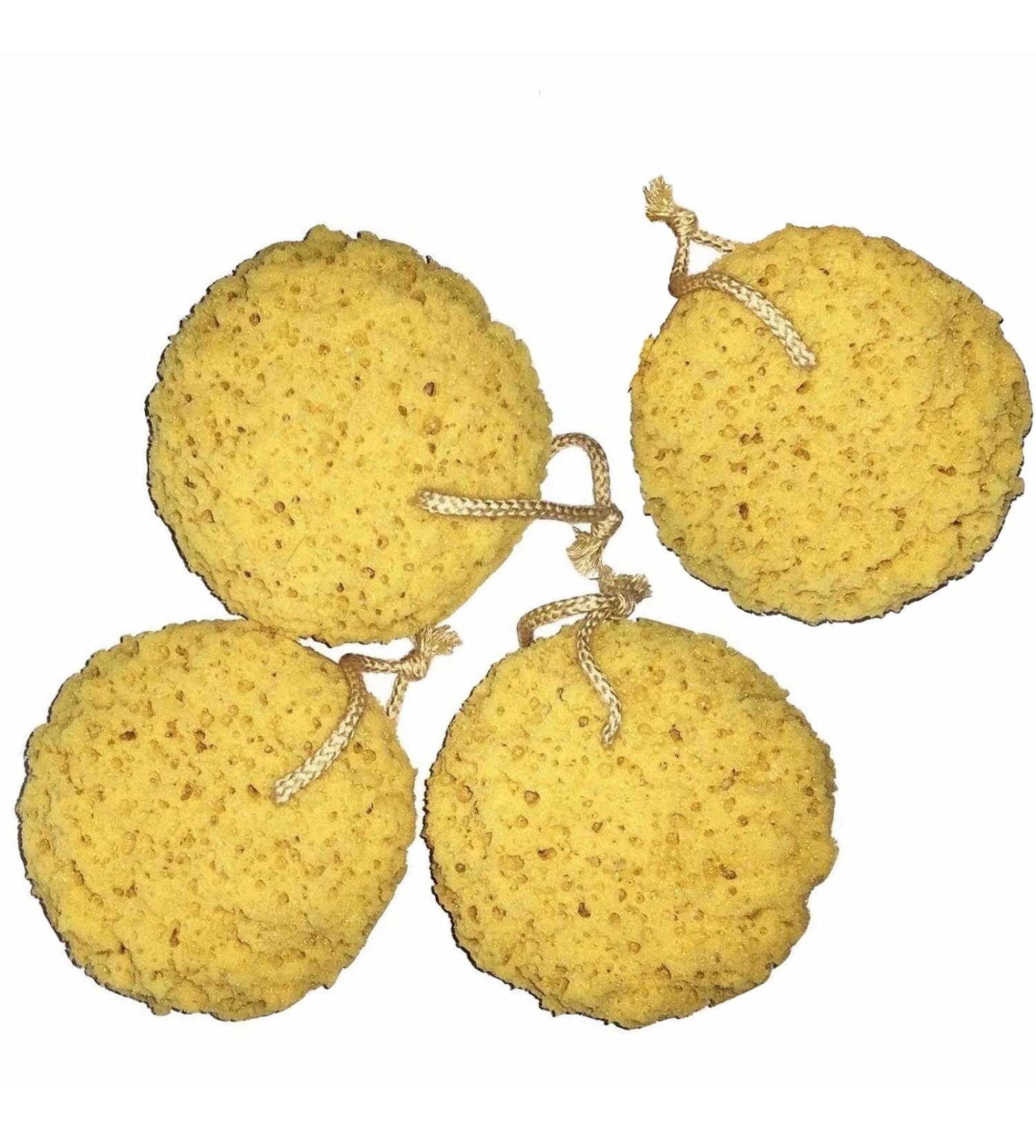 Natural Sea Wool Bath Sponges with Lanyard - Exfoliating Body Scrubber (4 Pack) - Buy Online on GoSupps.com