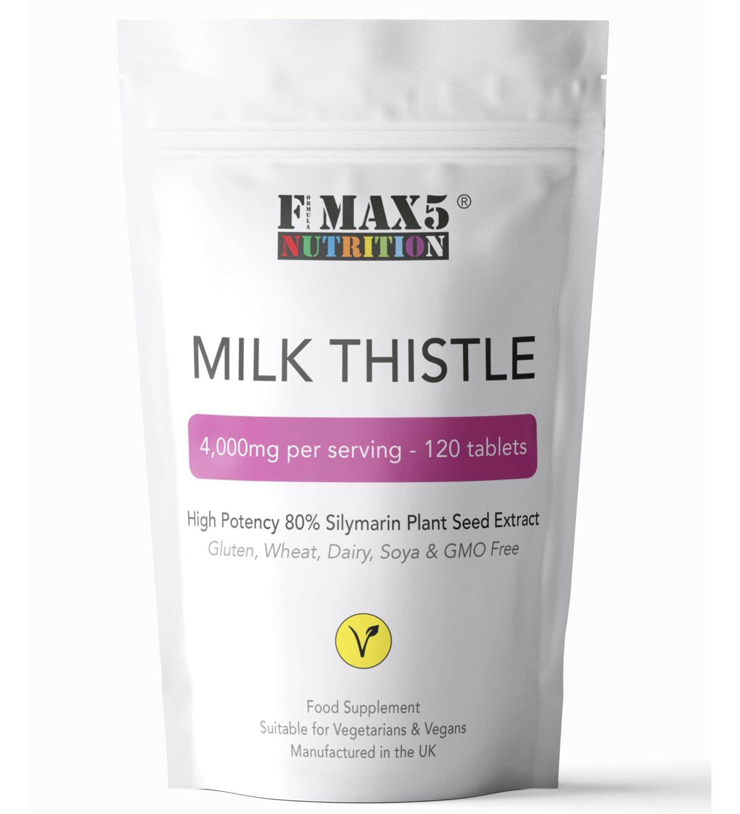 Milk Thistle (80% Silymarin) Tablets - High Strength 4000mg Supplement 120 Tablets (2 per Serving) - Not Capsules or Tincture - Vegan GMO-Free Gluten-Free UK Made - Buy Online on GoSupps.com