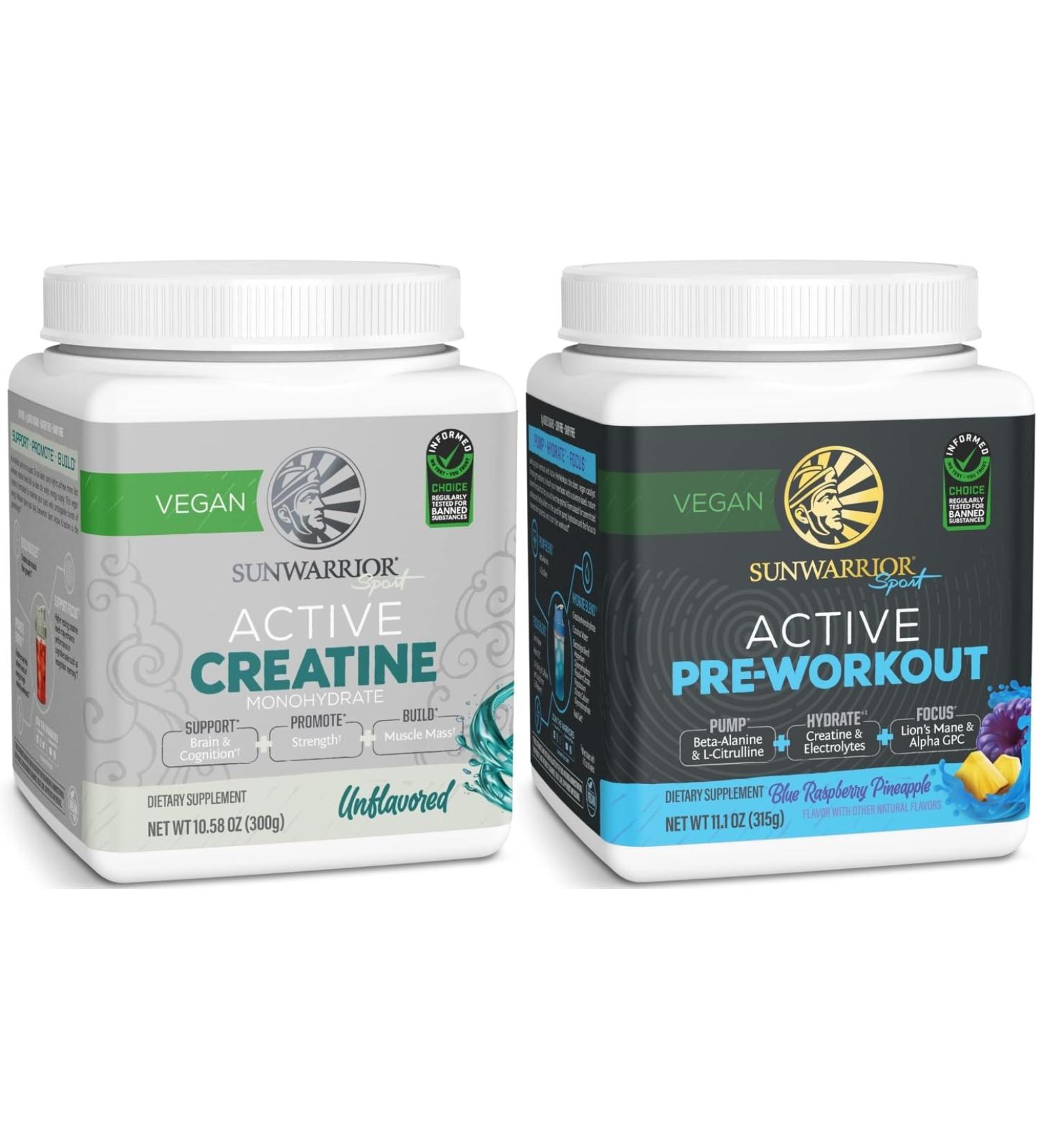 Active Preworkout Hydration Blend & Creatine Monohydrate Powder Set | Bundle & Save | Non-GMO Soy Dairy Filler & Gluten Free (60 Servings Unflavored Creatine 30 Servings Blue Raspberry Pre Workout) - Buy Online on GoSupps.com