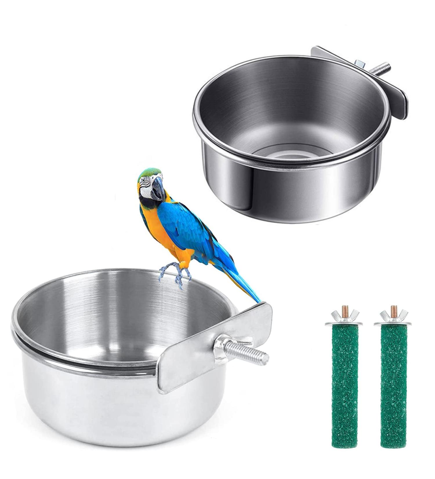 Stainless Steel Bird Food Bowls - 2pcs Hanging Feeding Cups for Parrots & Birds - Buy Online on GoSupps.com