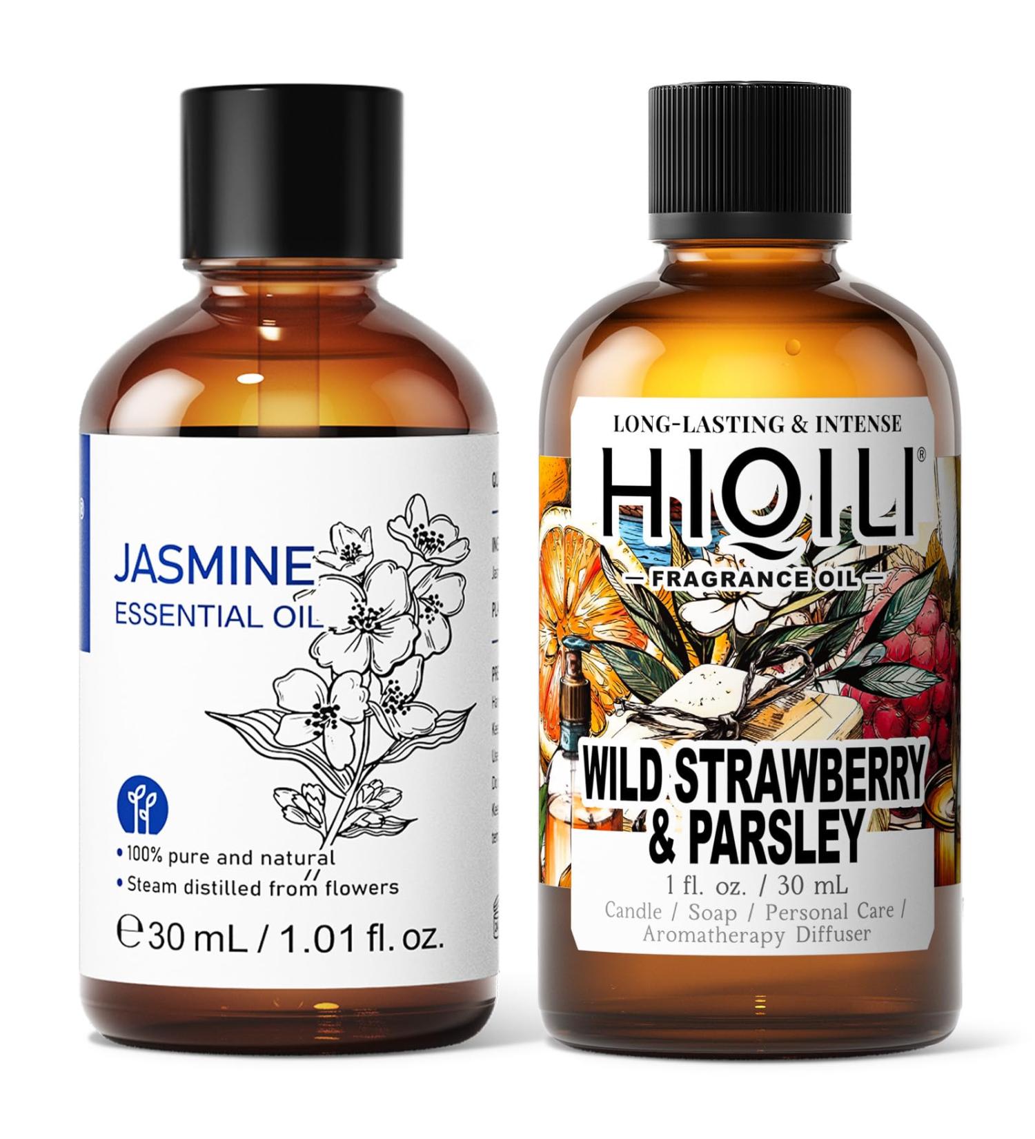 HIQILI 30ML Jasmine Essential Oil and 30ML Wild Strawberry & Parsley Fragrance Oil for DIY Diffuser - Buy Online on GoSupps.com