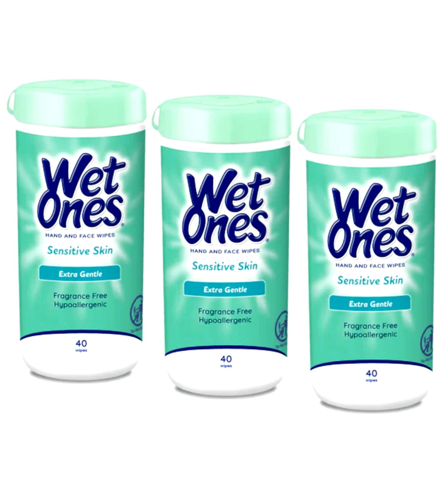 Wet Ones Sensitive Skin Hand Wipes 40 Count - Pack of 3 | Gentle on Skin | Antibacterial Formula - Buy Online on GoSupps.com