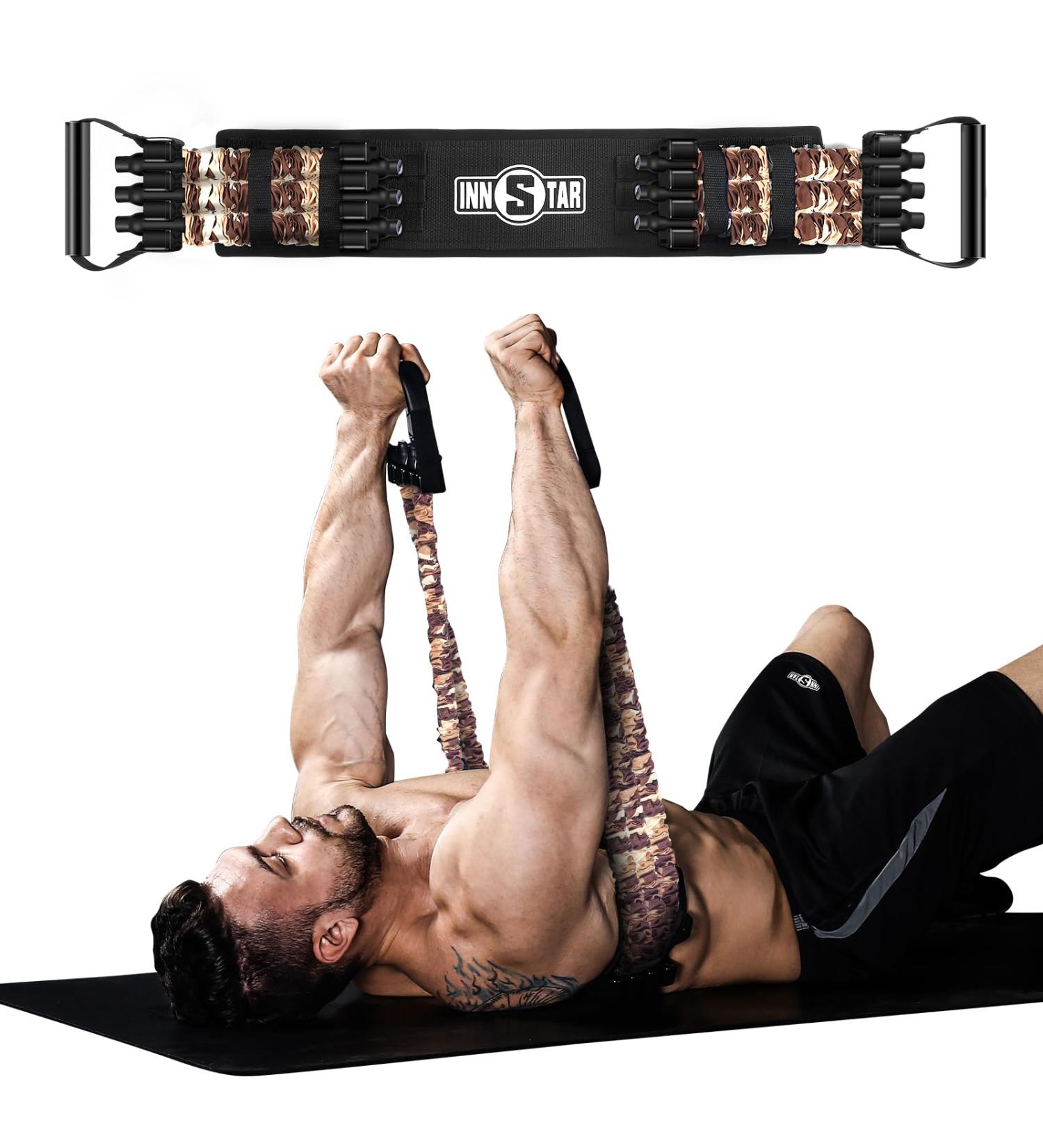 INNSTAR Adjustable Bench Press Push Up Resistance Bands Chest Builder Workout Equipment Arm Expander Resistance Training for Home Workout Gym Fitness Travel Training Camo sand yellow-160LBS