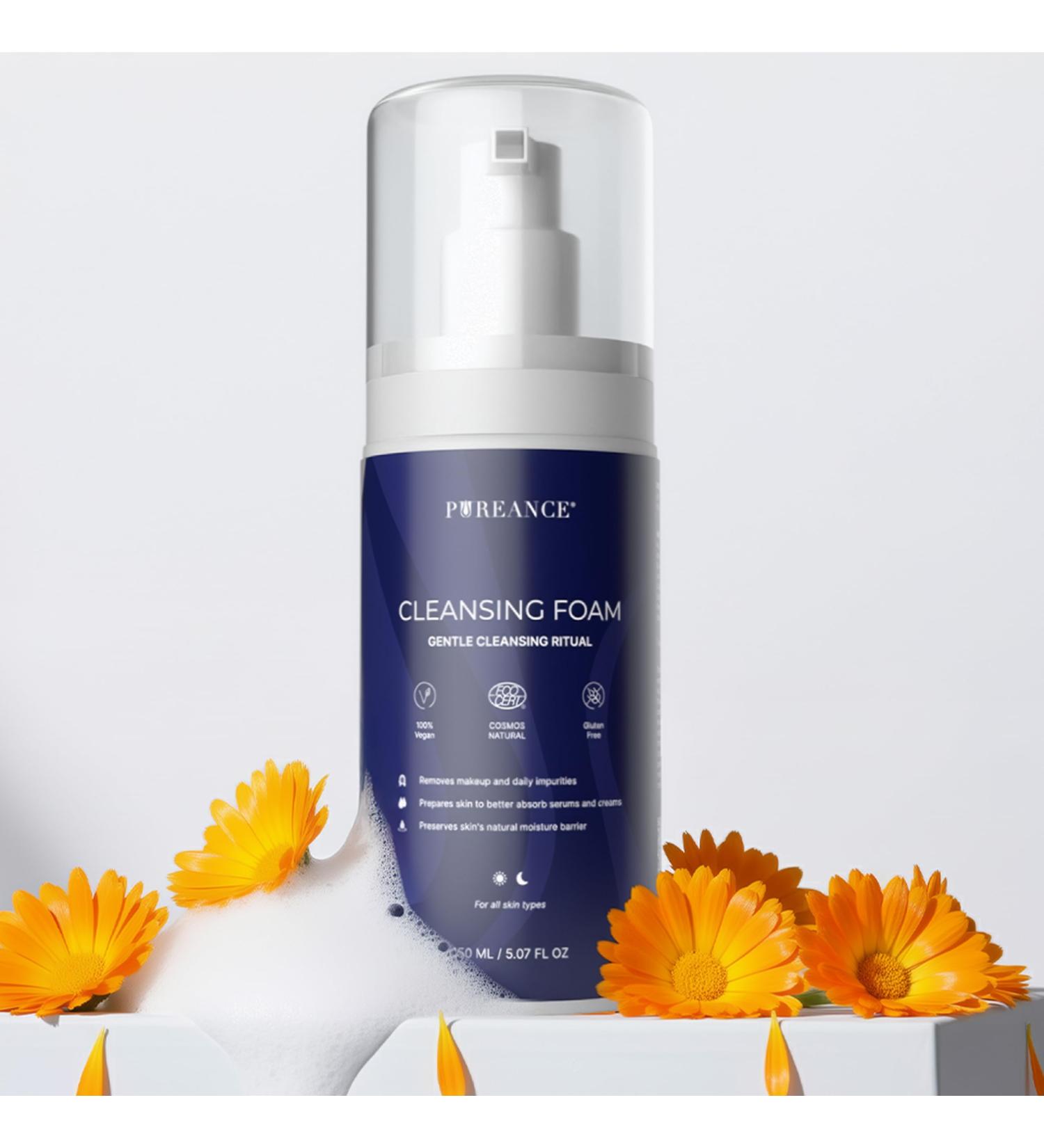 PUREANCE Cleansing Foam - Face Wash for Women - Gentle Foaming Facial Cleanser - Sensitive Skin Facewash - With Calendula Chamomile Lactic Acid & More - 5.07 Fl Oz - Buy Online on GoSupps.com