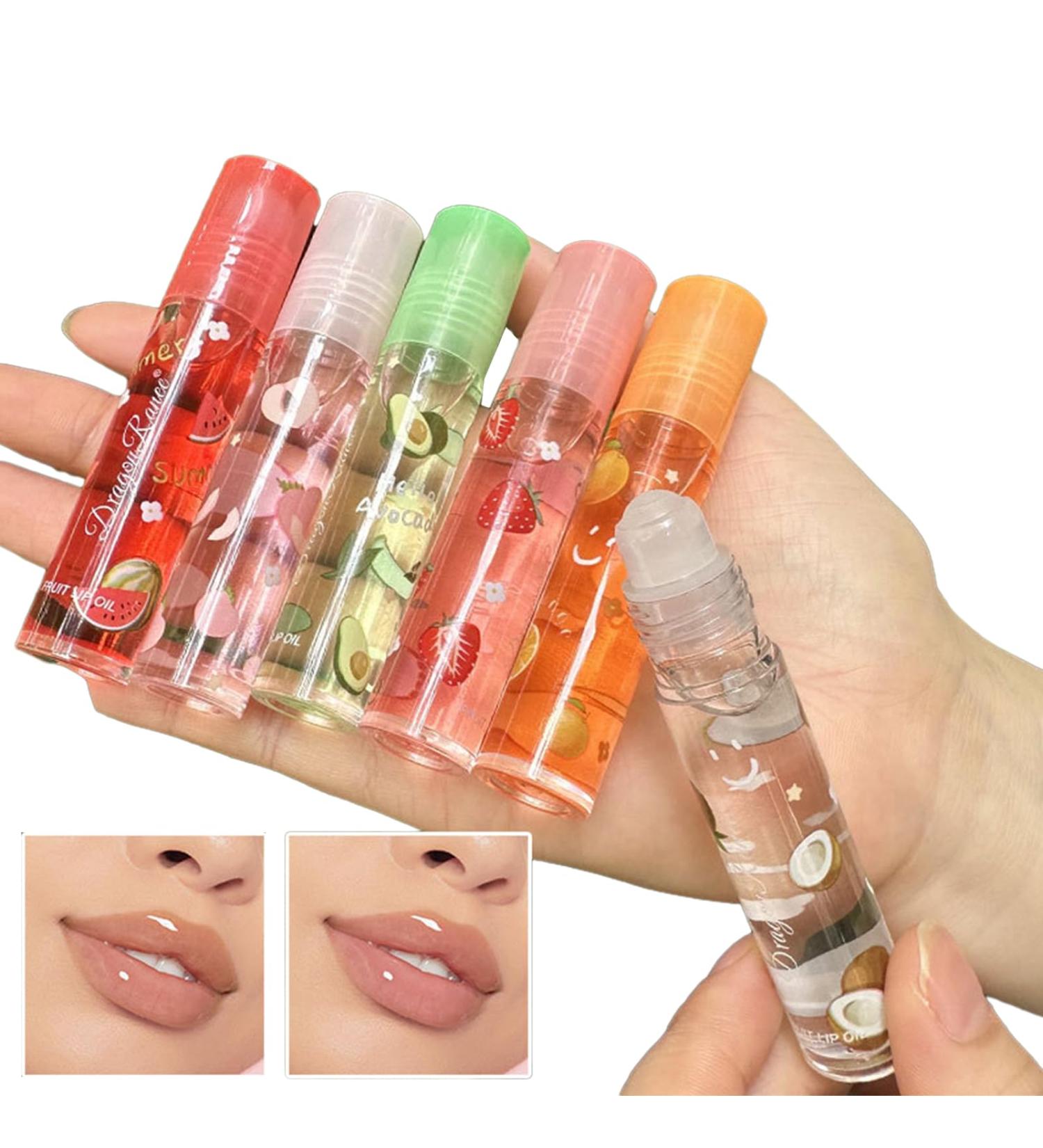 Portable Rollerball Lip Oil Clear Gloss For Hydrated Lips Moisturizing Lips Care For Women Girls Fruit Lip Oil - Buy Online on GoSupps.com