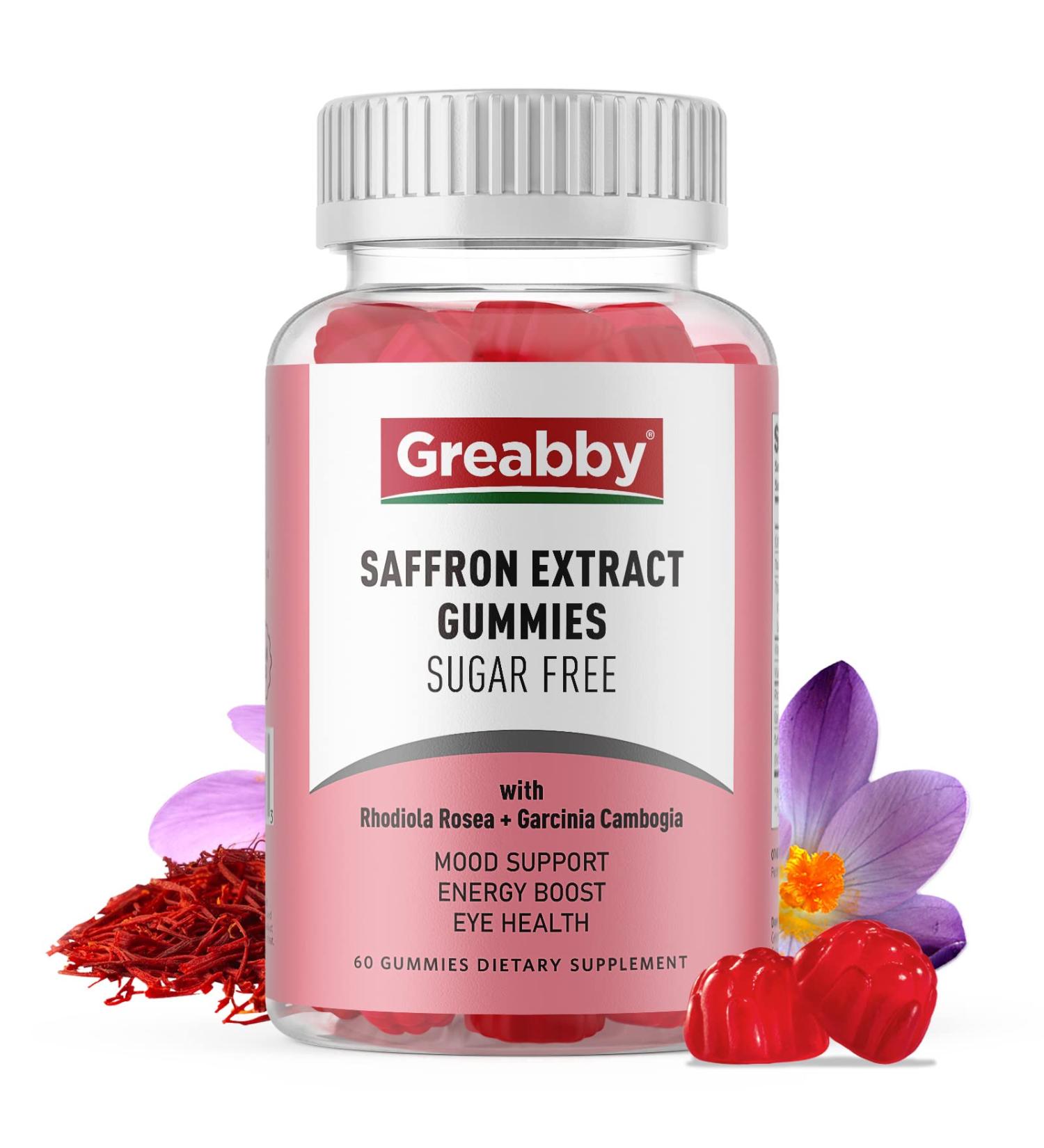 GREABBY Saffron Gummies - Sugar Free Appetite Control Supplement with Rhodiola Rosea - Organic Vegan Non-GMO - 60 Gummies - Buy Online on GoSupps.com