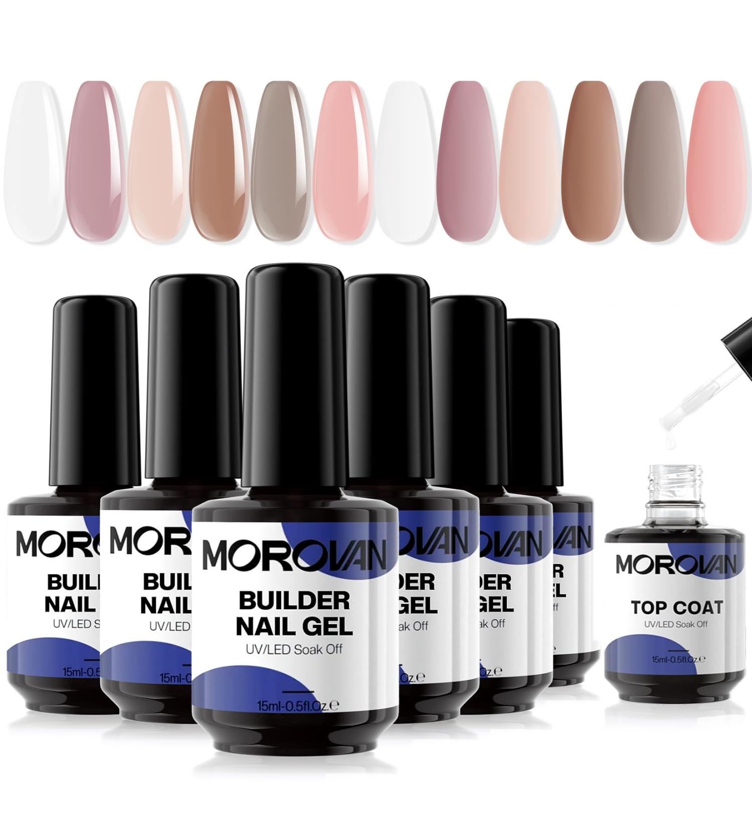 Morovan 5 in 1 Builder Gel Nail Kit - 6 Colors with Mini UV Light & Top Coat for Nail Extensions | 15ml Builder Gel - Buy Online on GoSupps.com