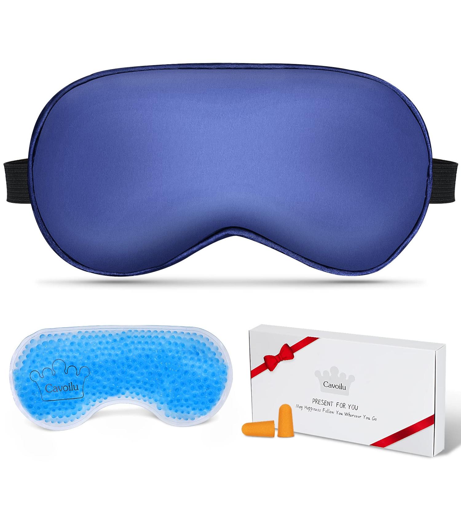 Cavoilu Cooling Silk Sleep Mask with Gel Eye Mask - Hot & Cold Eye Masks for Dark Circles, Puffiness - Blindfold Eye Cover for Home, Office, Travel - Blue - Buy Online on GoSupps.com
