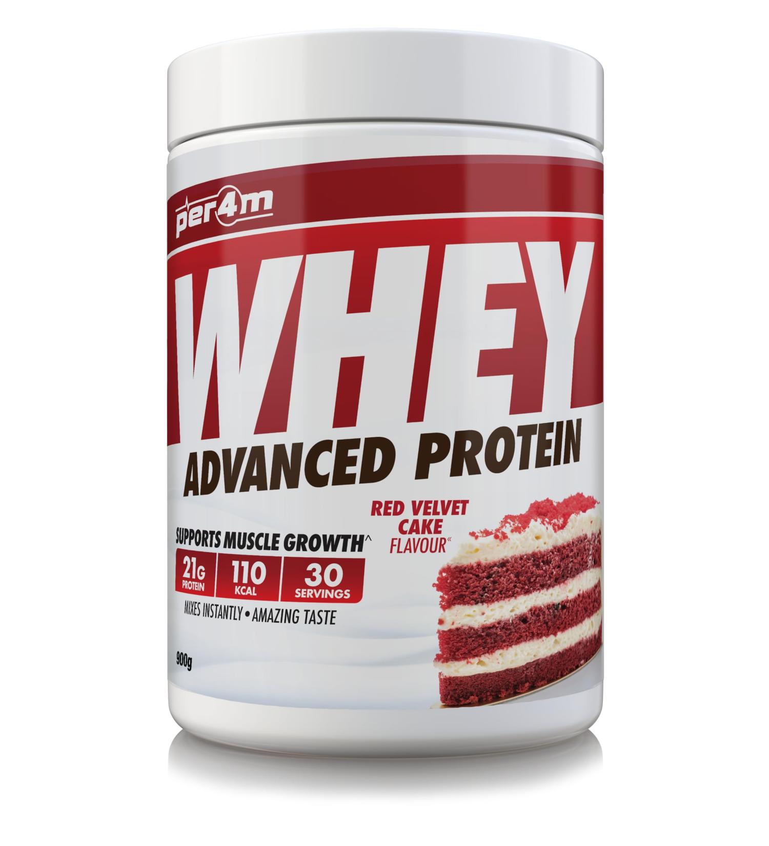 Per4m Protein Whey Powder | 30 Servings of High Protein Shake with Amino Acids | for Optimal Nutrition When Training | Low Sugar Gym Supplements (Red Velvet Cake 900g) Red Velvet Cake 900g