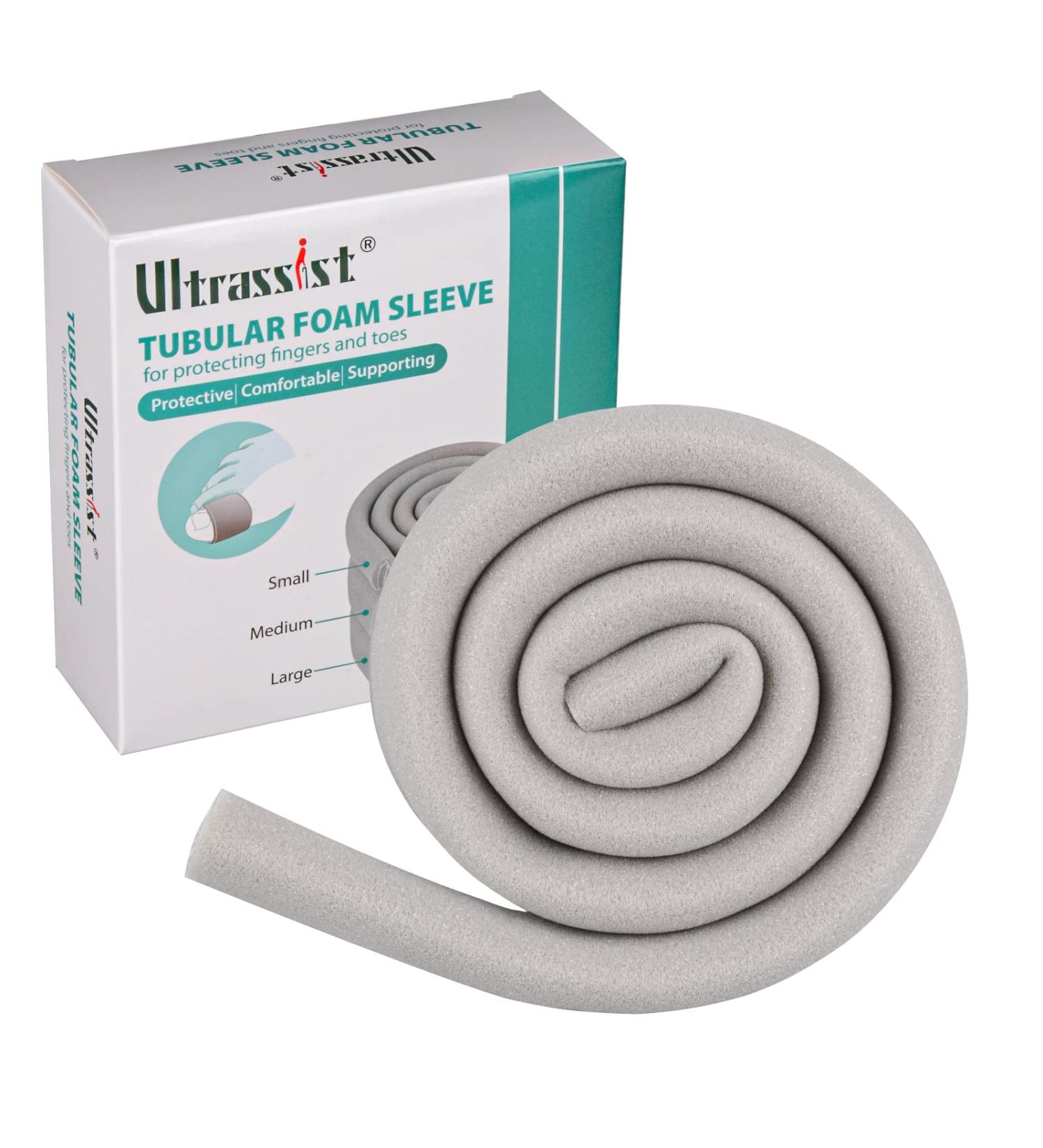 Ultrassist Toe Sleeve Medium Size 7/8 Inner Diameter - 36 Roll Grey Sponge Protectors for Blisters, Bunions, Corns - Buy Online on GoSupps.com