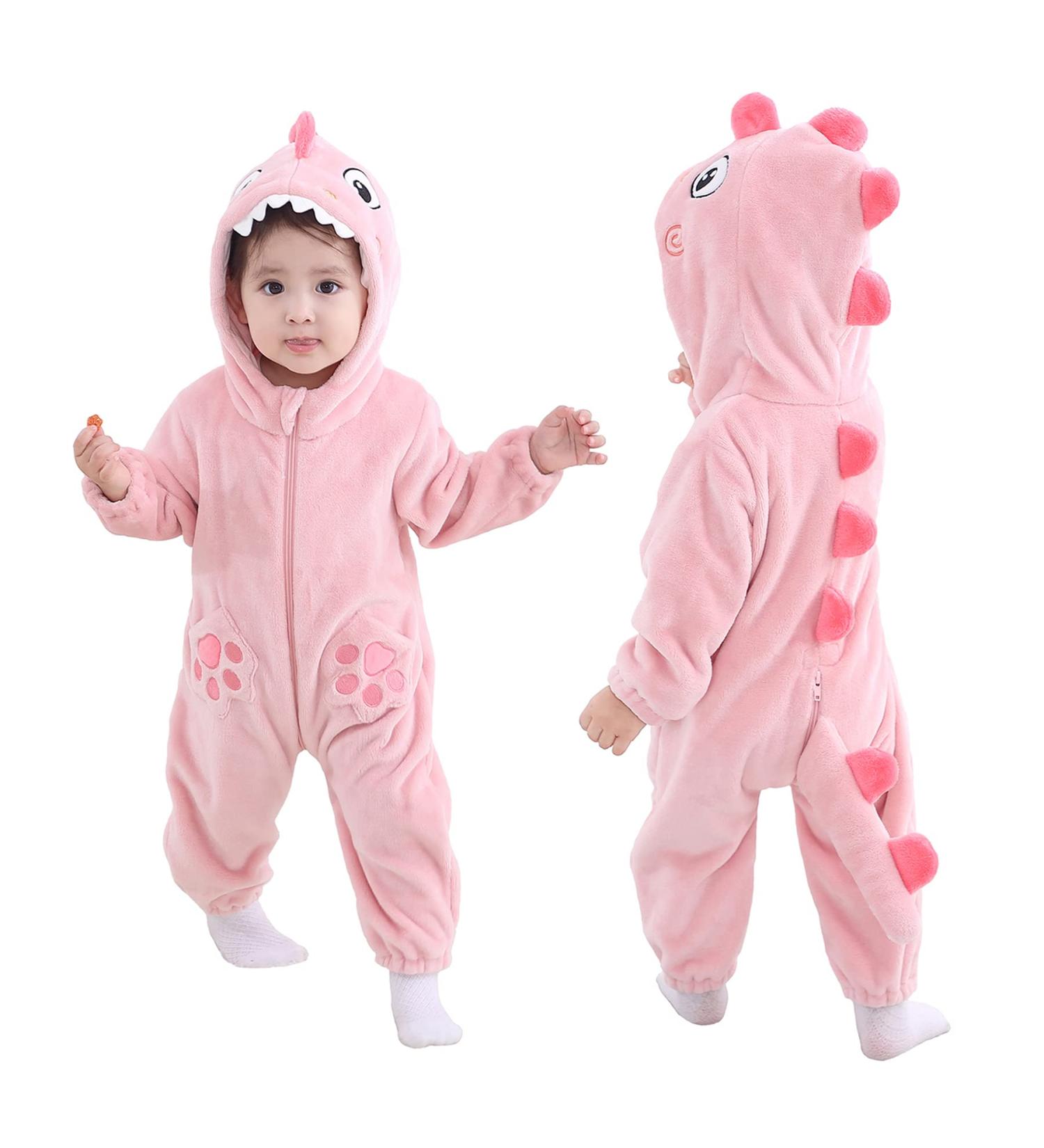Kids & Toddler's Pink Shark Flannel Animal Hooded Romper Jumpsuit 3-6 Months - Buy Online on GoSupps.com