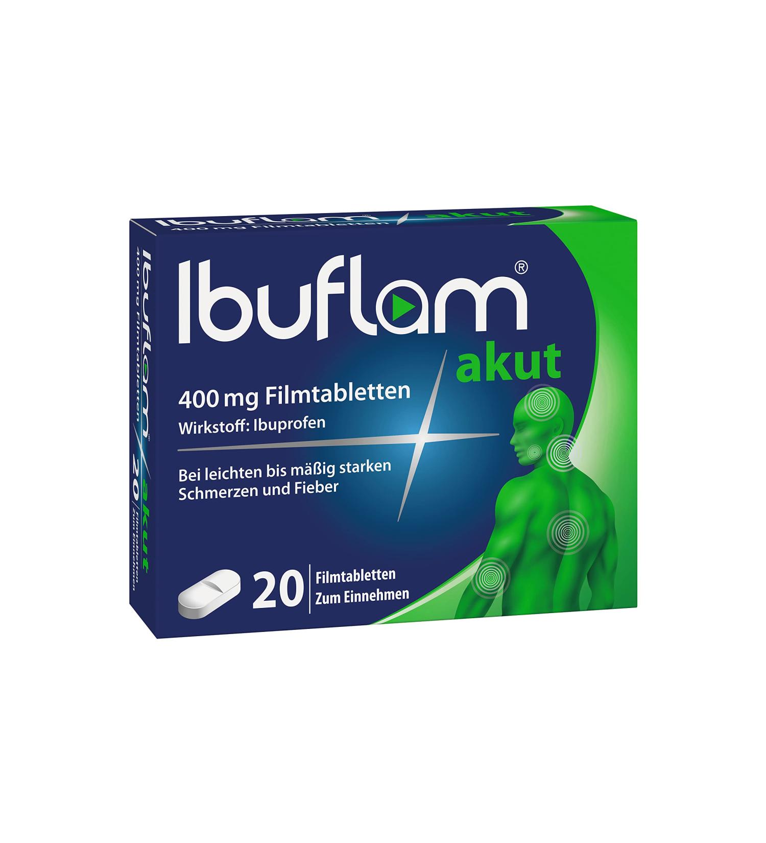 Ibuflam Acute 400 mg - Fast Pain Relief & Fever Reducer - 20 Film-Coated Tablets - Buy Internationally - Buy Online on GoSupps.com