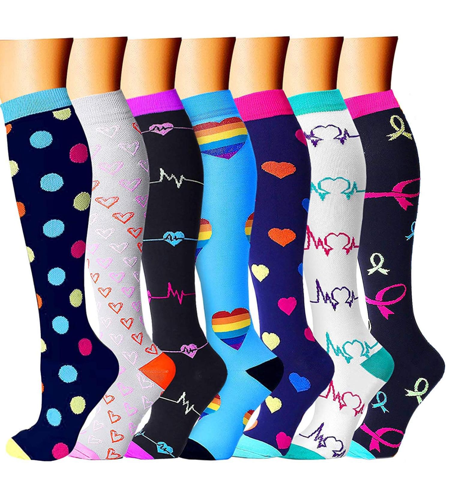 Compression Socks 7 Pairs for Men & Women | 15-20 mmHg Circulation Support | Ideal for Athletic, Nurse, Medical, Running | S-M Multicolor - Buy Online on GoSupps.com