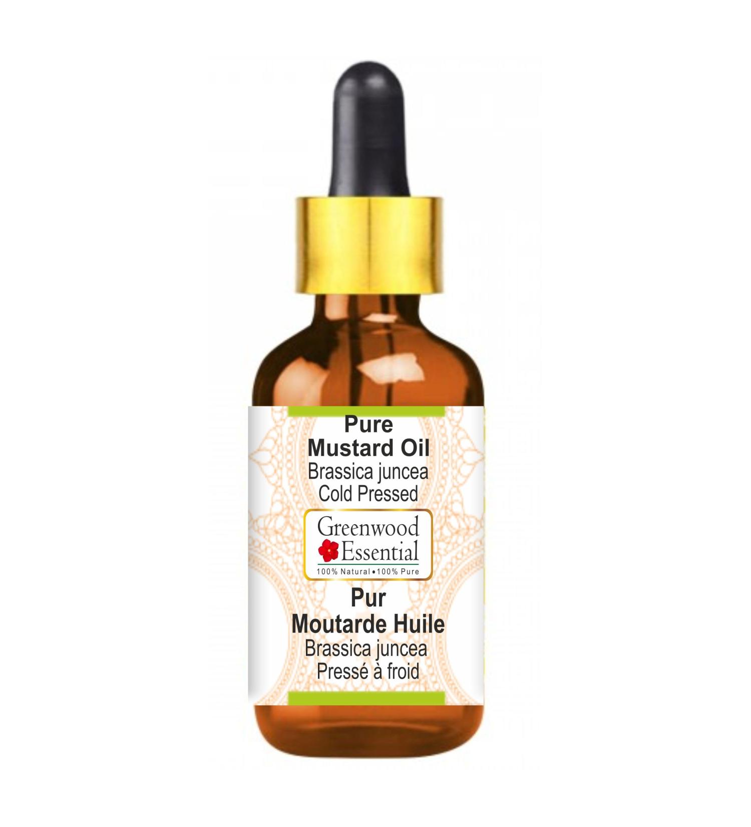 Greenwood Essential Natural Mustard Oil 30ml - Pure Cold-Pressed Brassica Juncea Therapeutic Oil with Glass Dropper - International Shipping Available - Buy Online on GoSupps.com