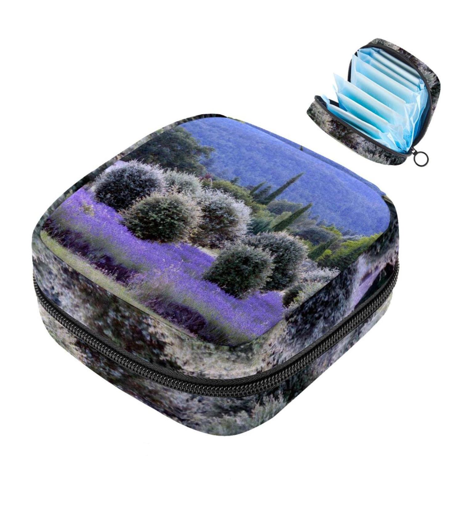 Womens Lavender Purple Flowers Tampon Storage Bag | Zip Pocket & Binding Design | Stylish Menstrual Tied Bags - Multi-use - Buy Online on GoSupps.com